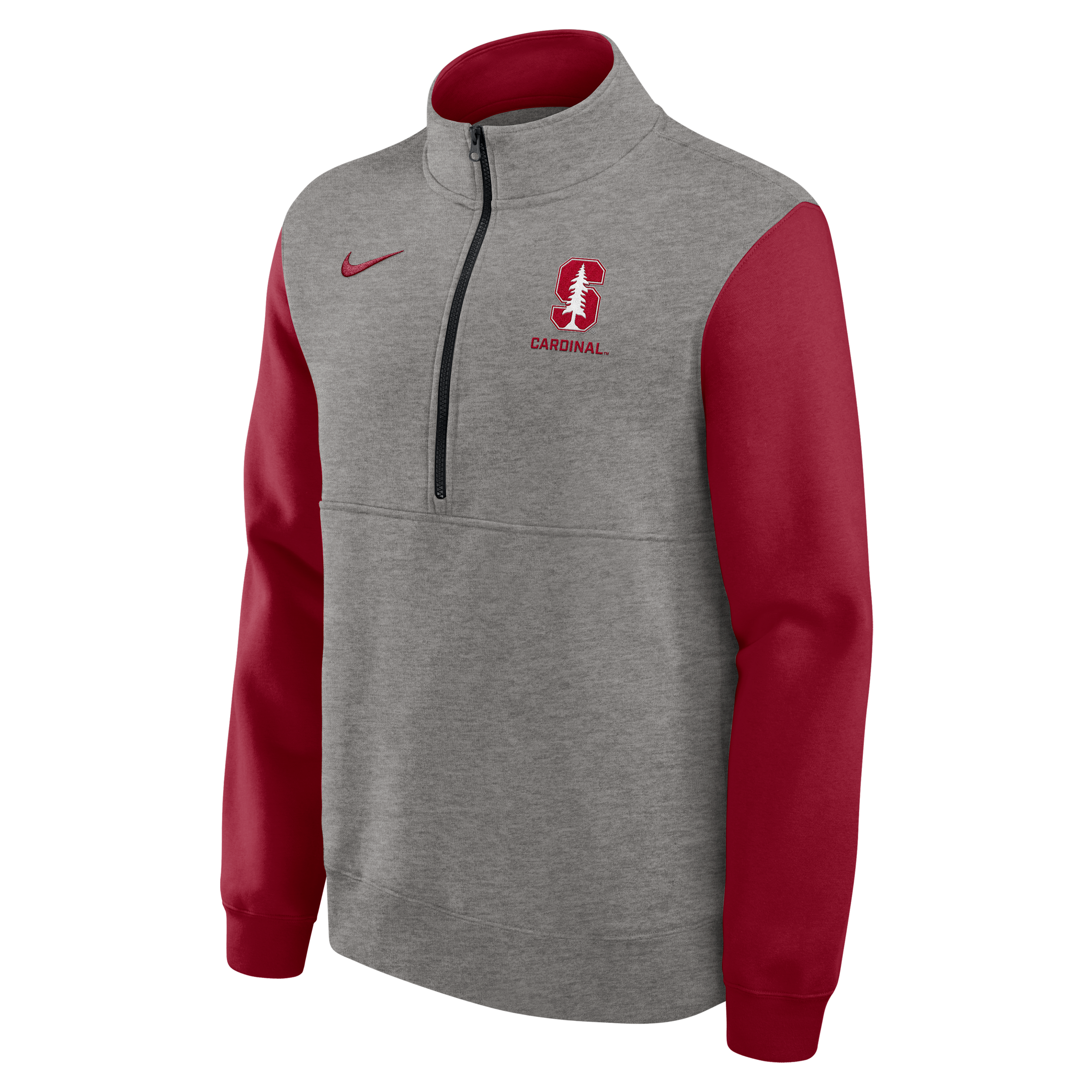 Nike Men's Heather Gray/Cardinal Stanford Cardinal Club Fleece Half-Zip Pullover Hoodie - Heather Gray, Cardinal