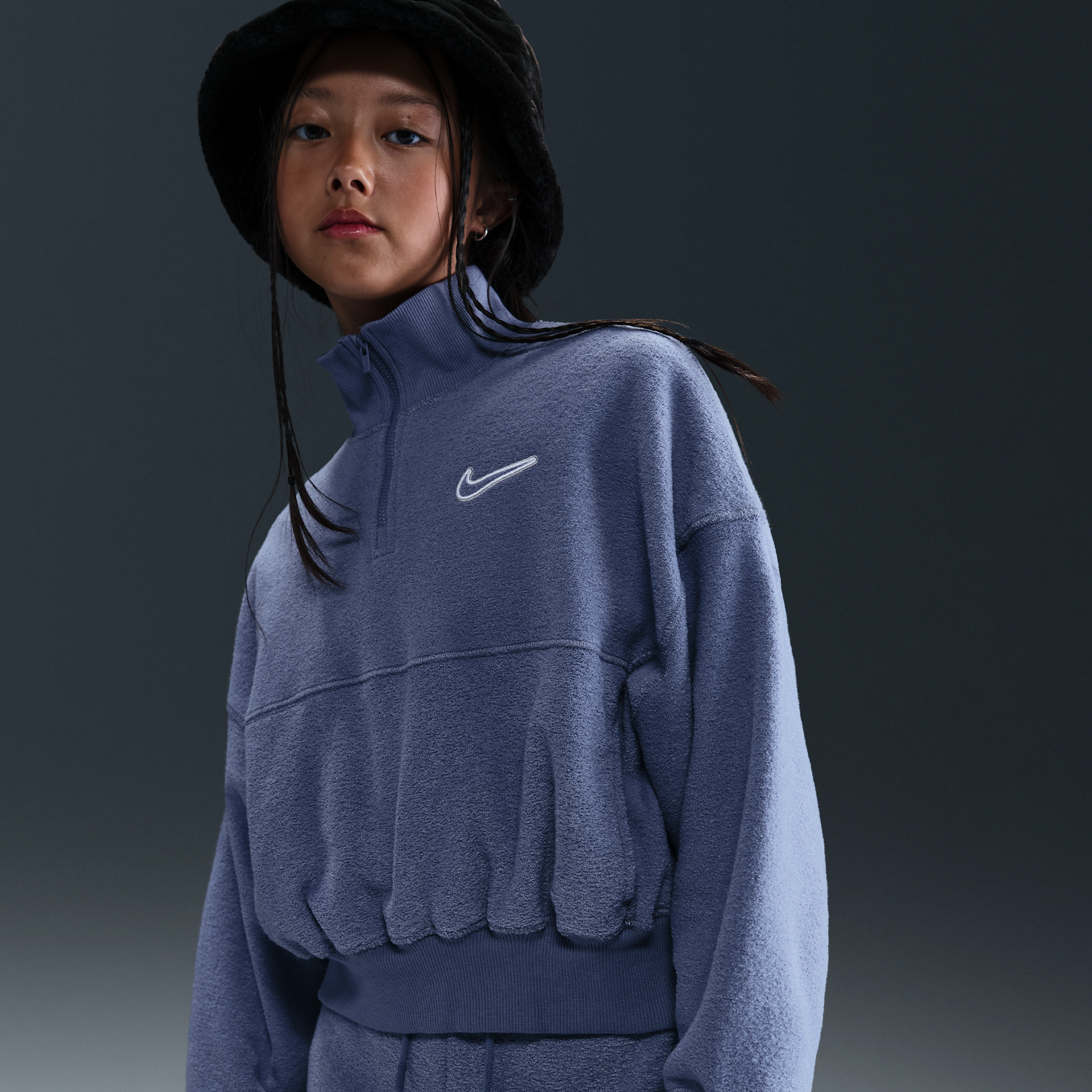 Nike Sportswear Big Kids' (Girls') Long-Sleeve Fleece Top in Blue | HV0408-499