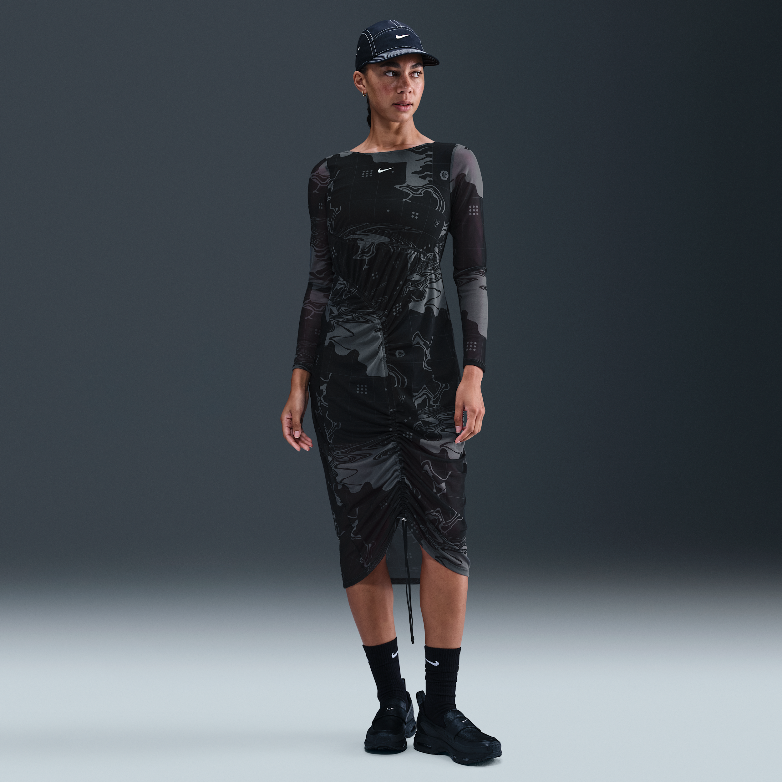 Nike Women's Serena Williams Design Crew Mesh Midi Dress In Black
