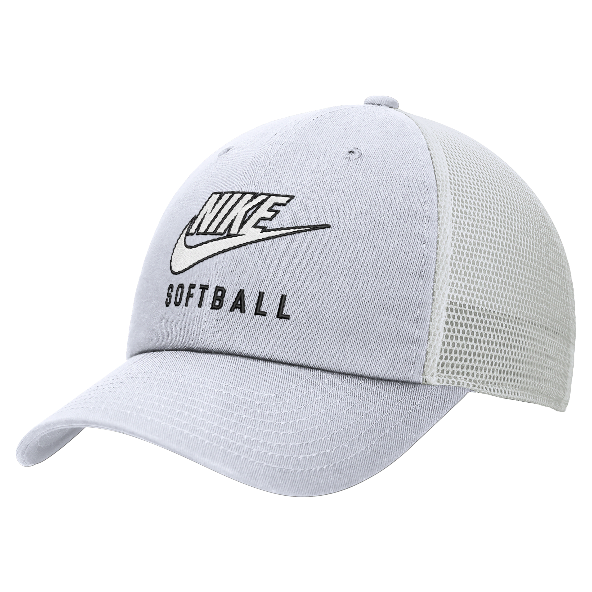 Shop Nike Unisex Club Unstructured Softball Swoosh Trucker Cap In White