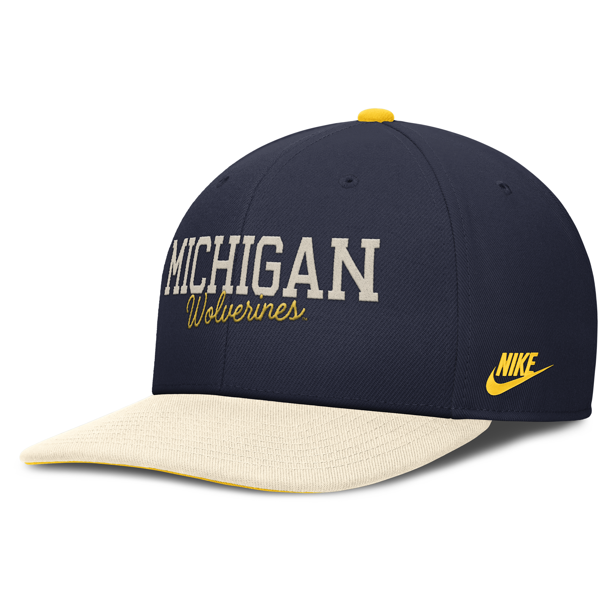 Nike Men's Navy/cream Michigan Wolverines Pro Legacy Script Snapback Hat In Blue