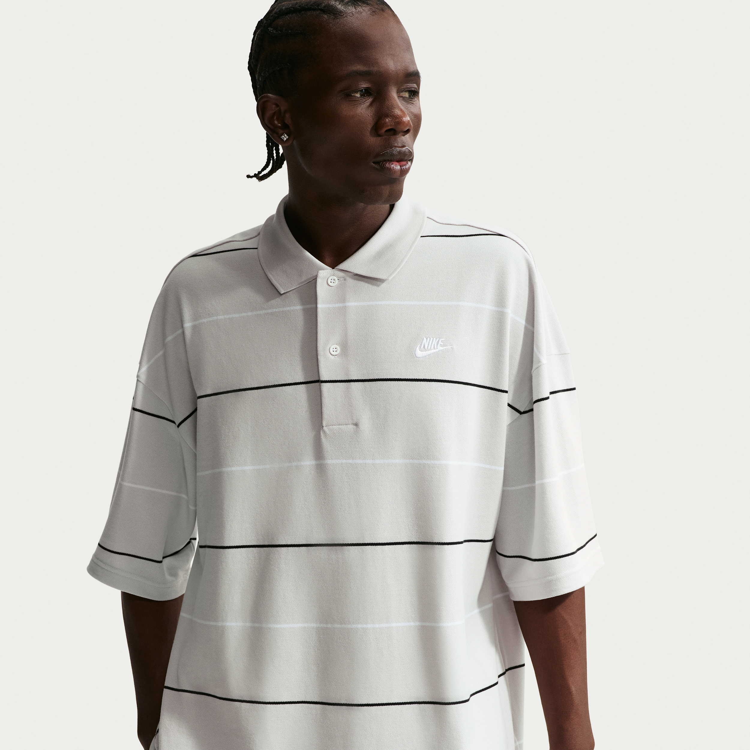 Men's Nike Sportswear Club Oversized Striped Polo in Grey | IF0736-078