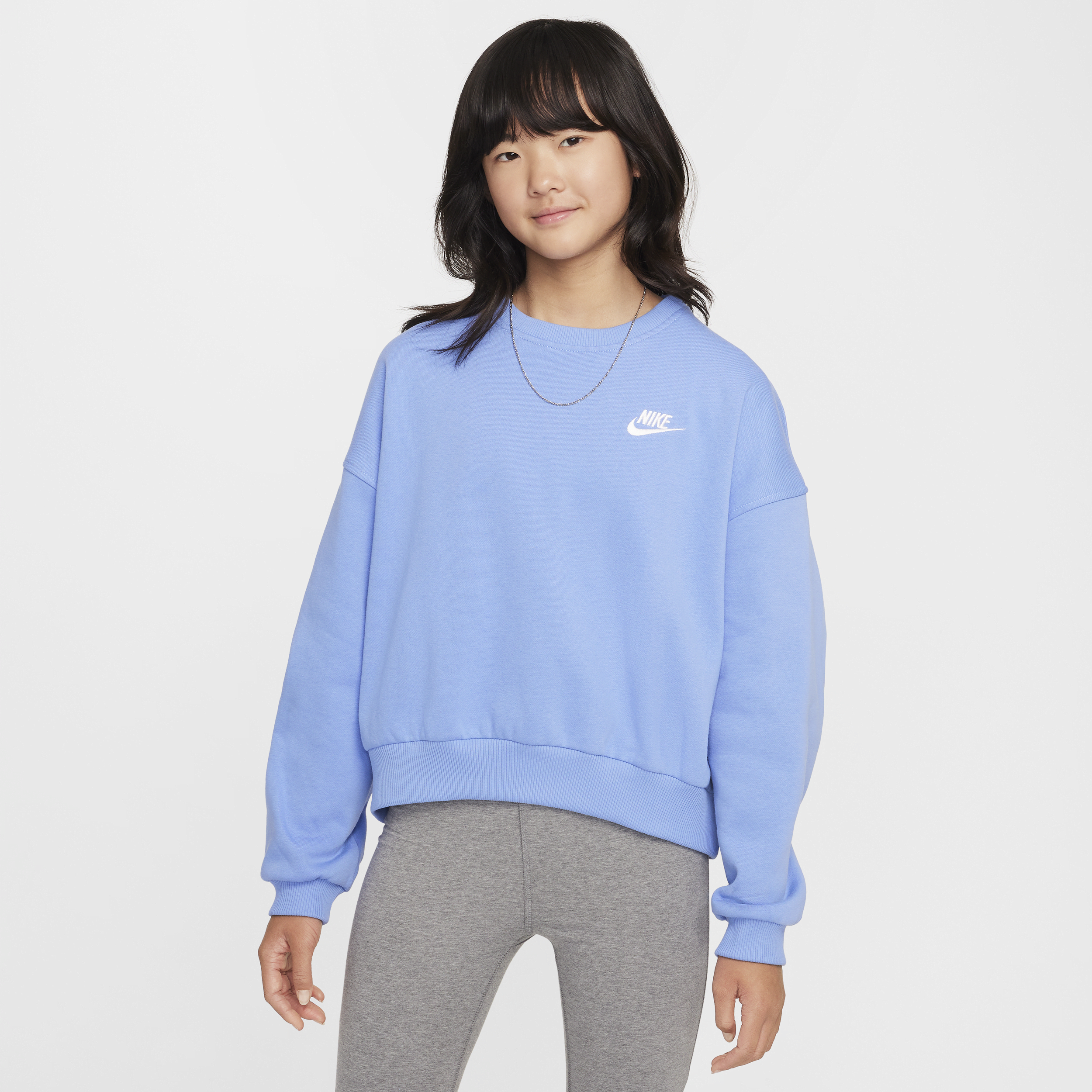 Nike Women's Sportswear Club Fleece Girls' Boxy Crew-neck Sweatshirt In Blue