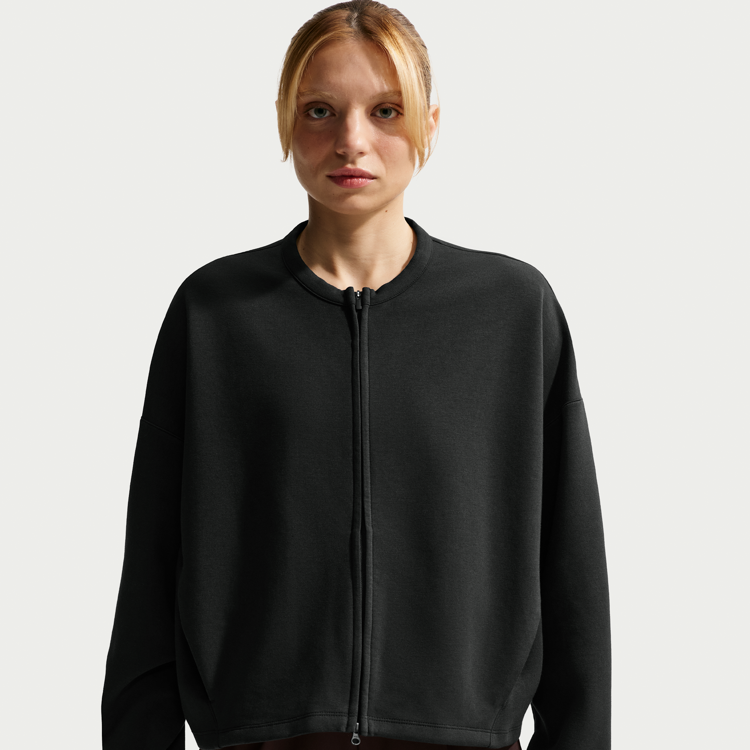 Nike Women's 24.7 ImpossiblySoft Dri-FIT Oversized Crew-Neck Full-Zip Top in Black | II5325-010