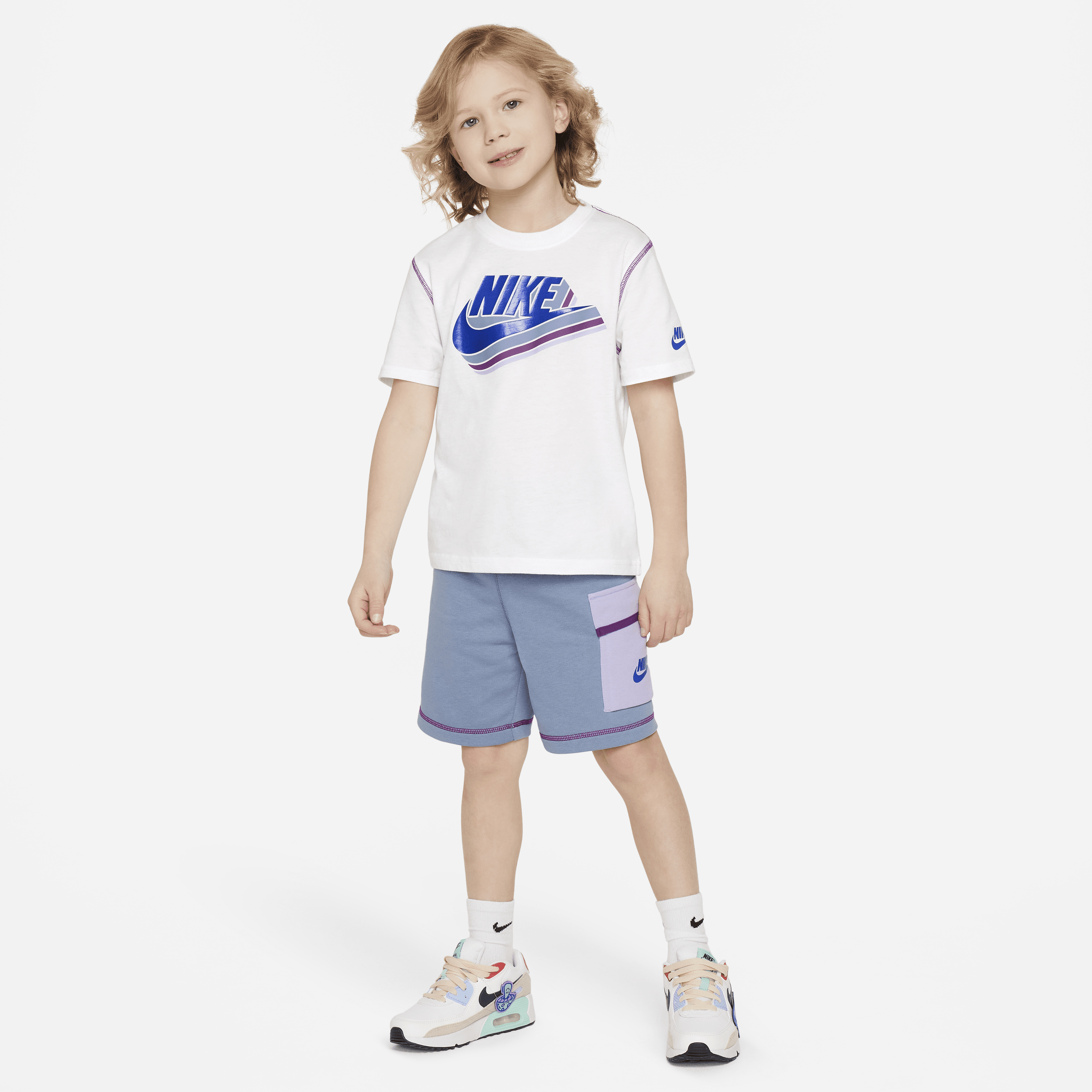 Shop Nike Sportswear Reimagine Little Kids' French Terry Shorts Set In Blue