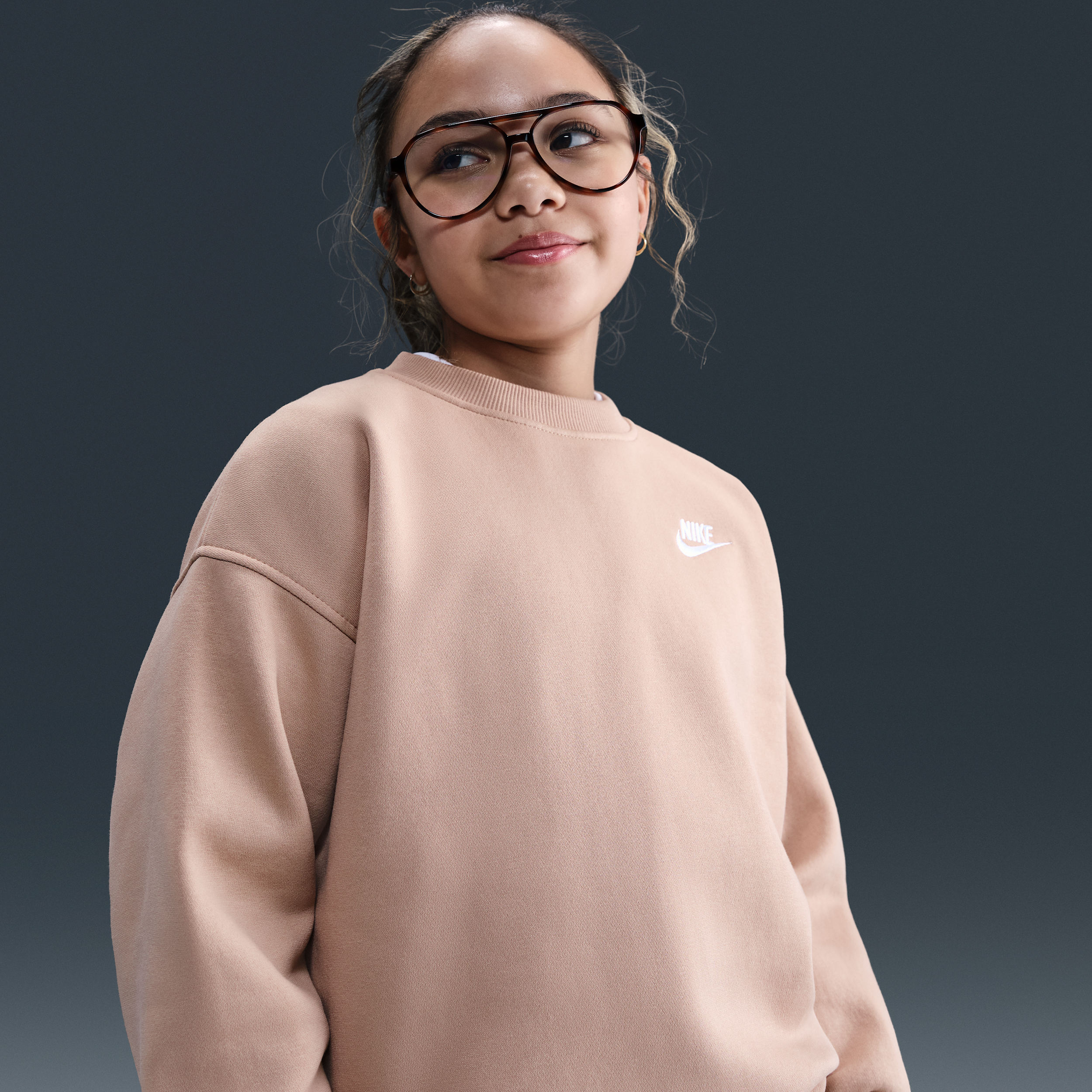 Nike Sportswear Club Fleece Big Kids' Oversized Sweatshirt in Brown | FD2923-200