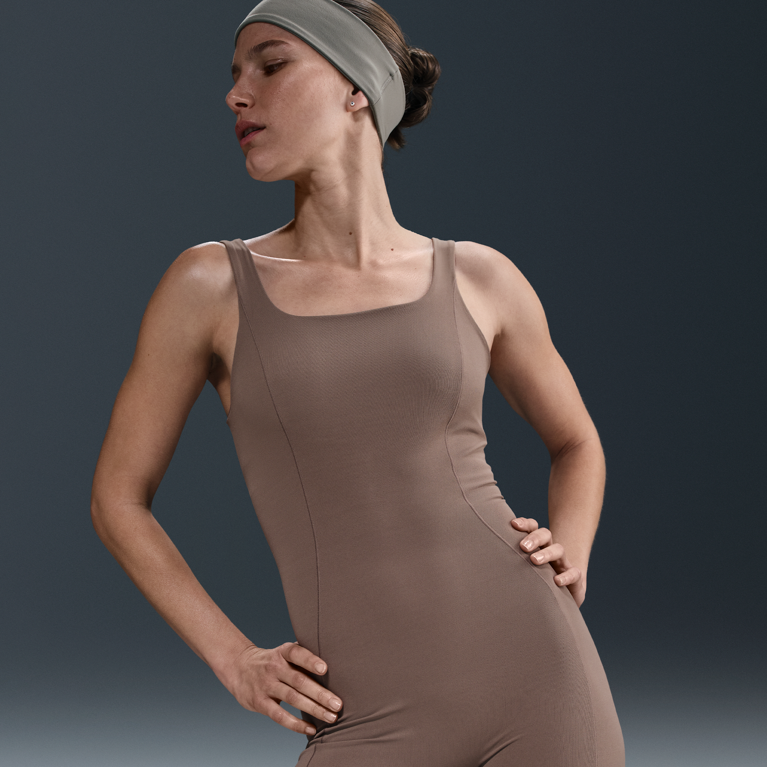 Shop Nike Women's Zenvy Dri-fit Short Bodysuit In Brown