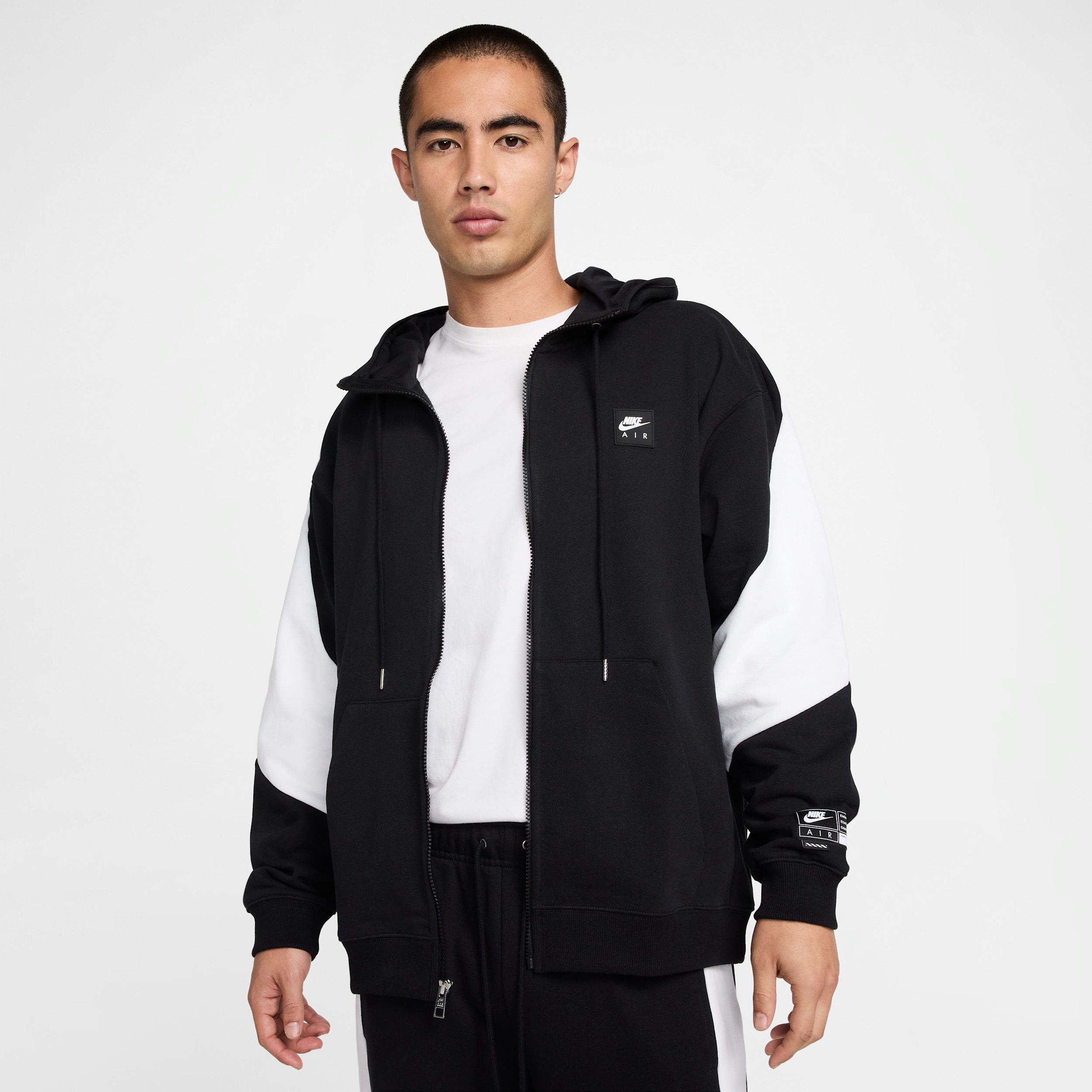 Nike Air Oversize Colorblock Fleece Zip Hoodie In Black