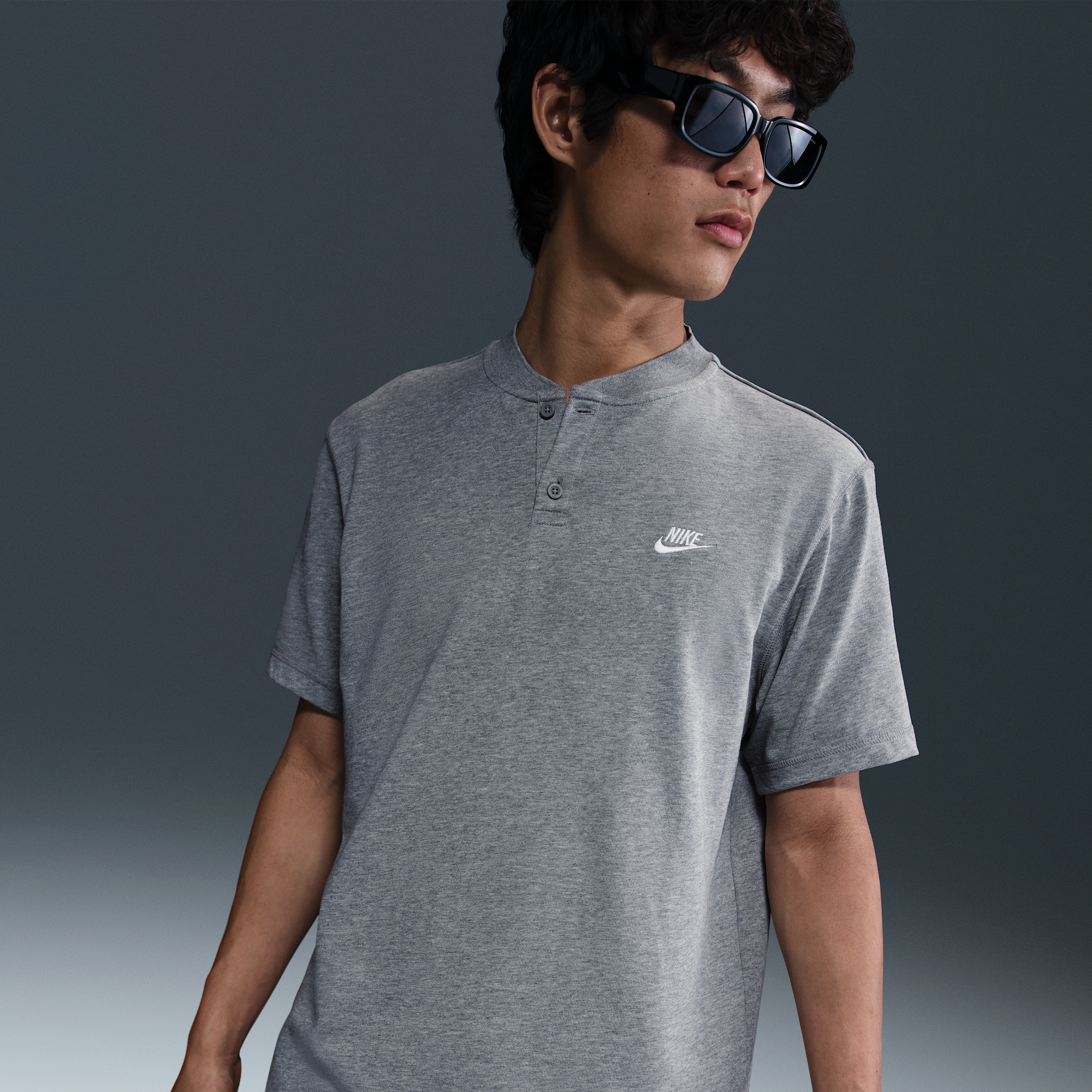 Nike Men's Club Short-Sleeve Henley in Grey | HQ5974-063