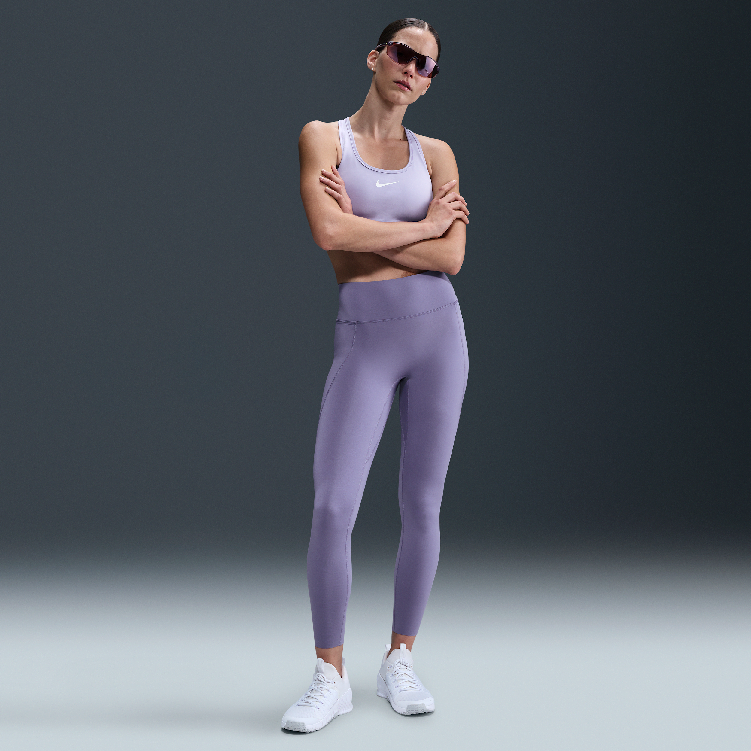 Nike Women's Universa Medium-support High-waisted 7/8 Leggings With Pockets In Purple