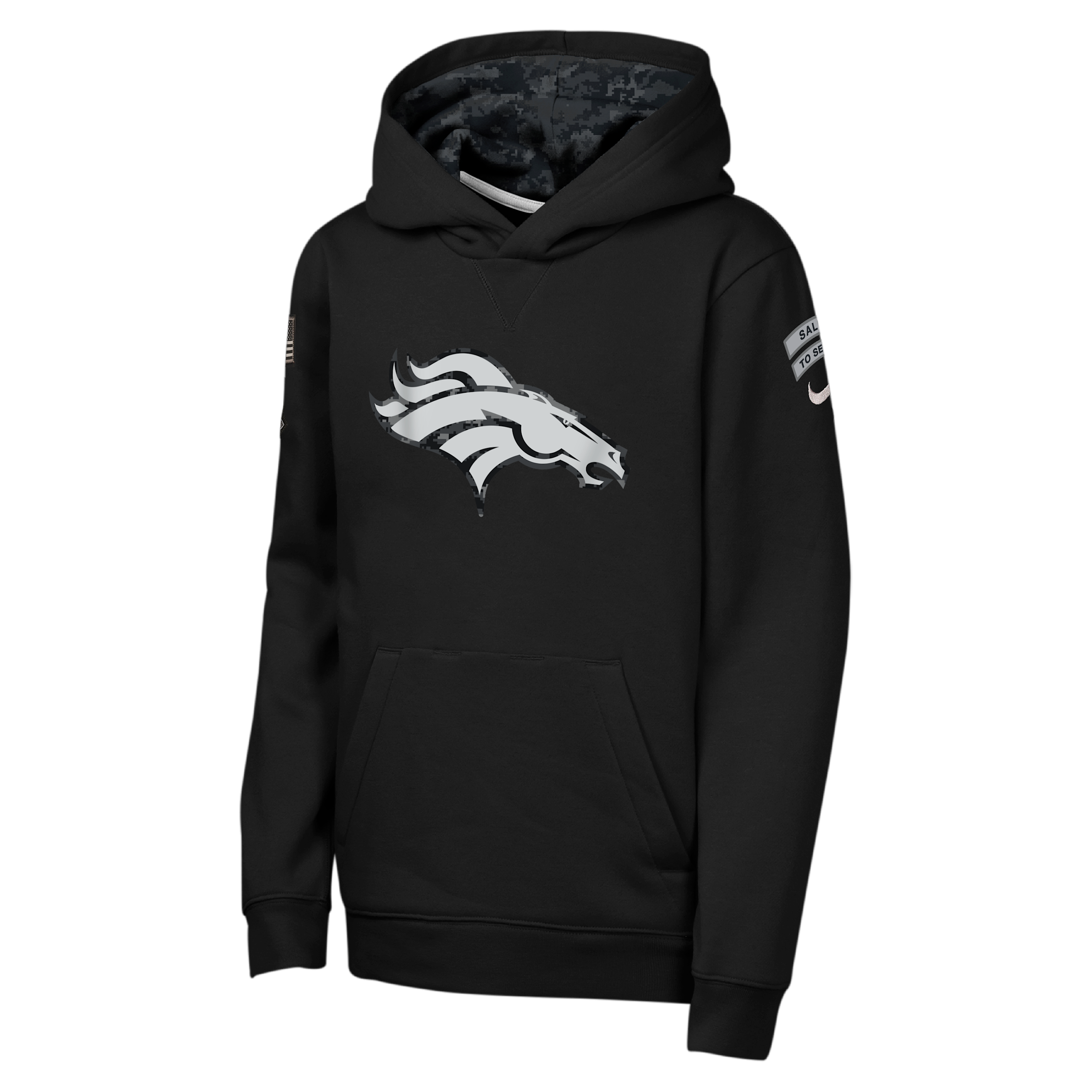 Denver Broncos Salute to Service Sideline Club Big Kids' Nike NFL Pullover Hoodie in Black | Z1B7NFQ8BRC-NAW