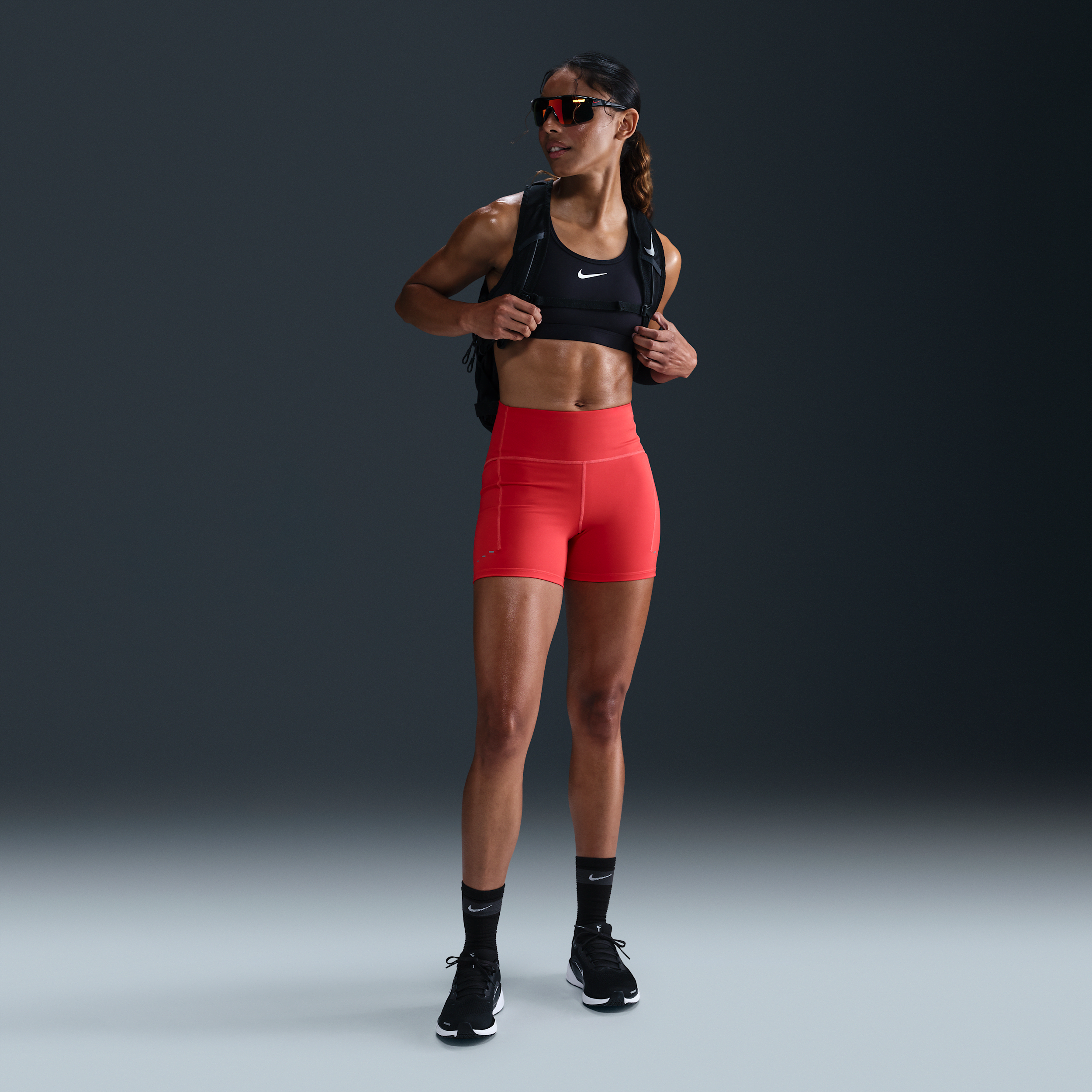 Nike Women's Swift High-waisted 4" Tight Running Shorts With Pockets In Red