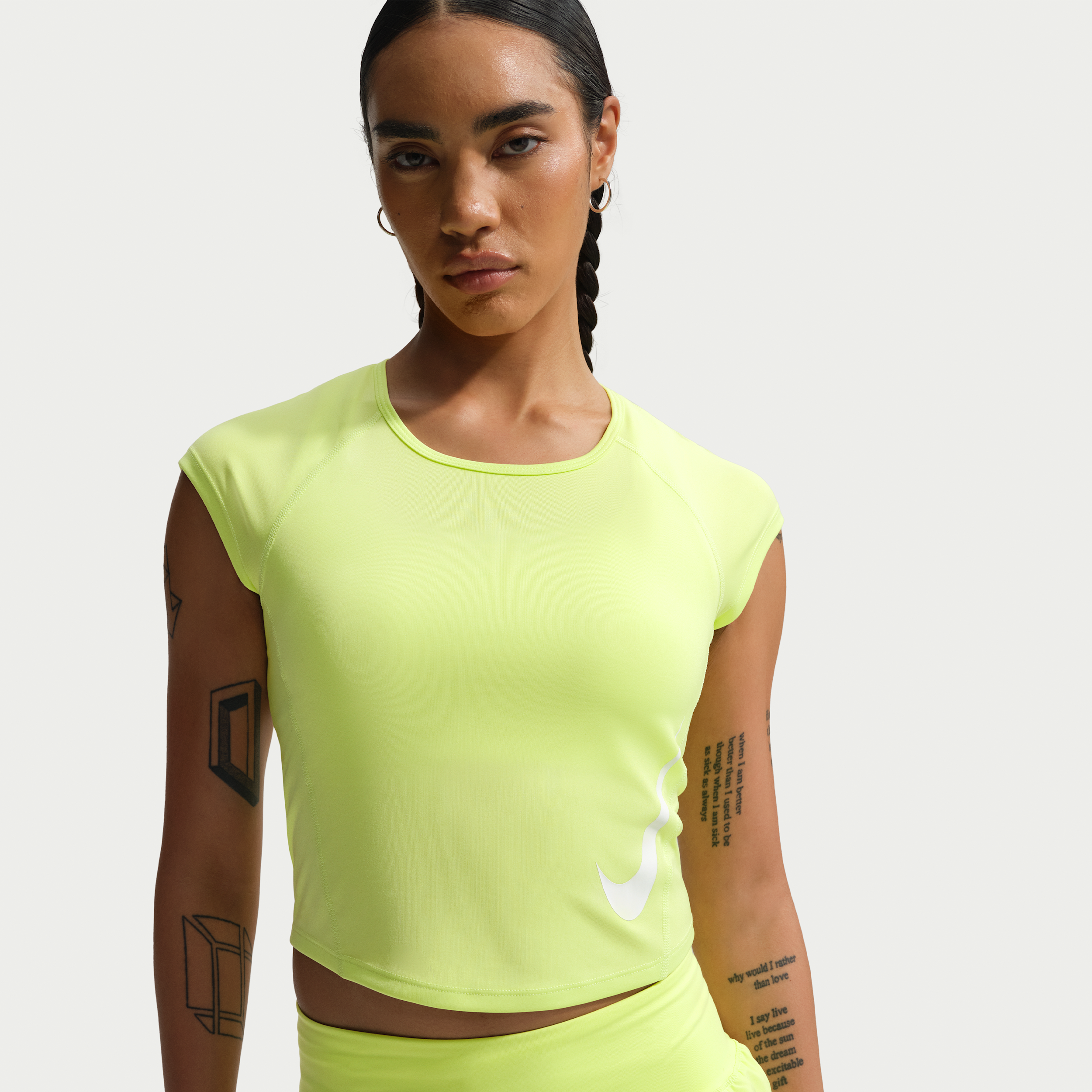 Nike Women's Tempo Swoosh Dri-FIT Cap-Sleeve Running Top in Yellow | IF4998-736
