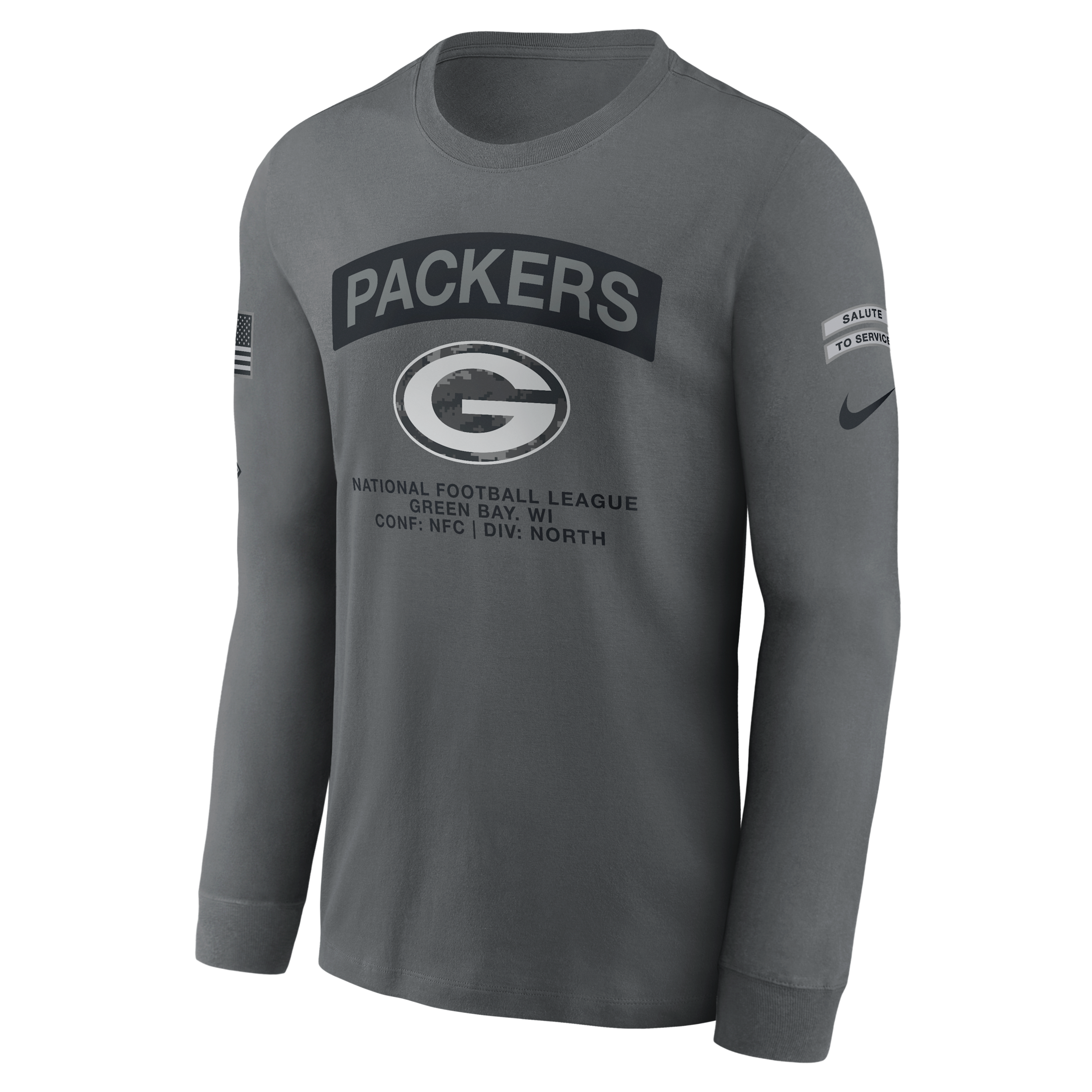 Green Bay Packers Salute to Service Nike Men's NFL Long-Sleeve T-Shirt in Grey | NKAC0AIA2C-RFD