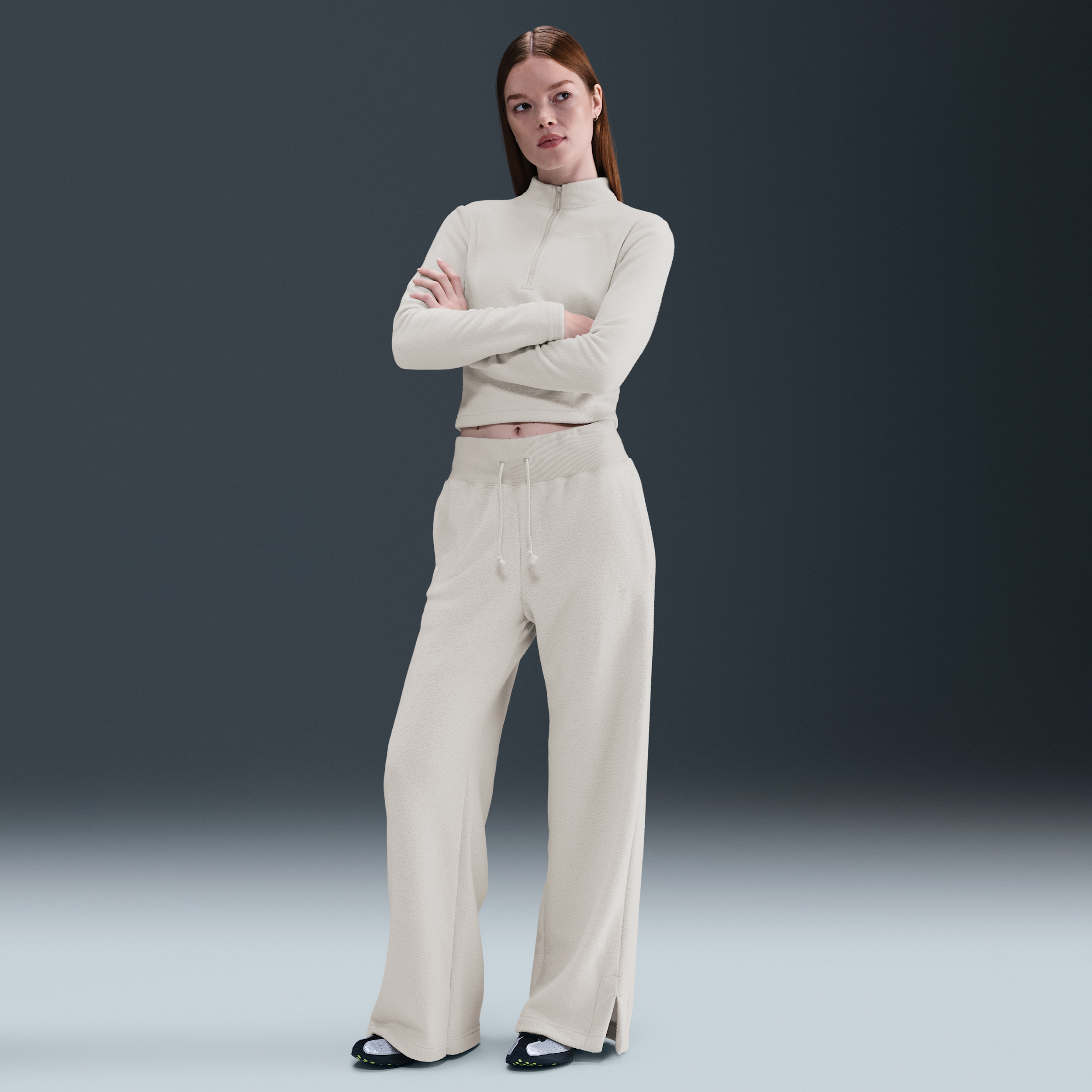 Nike Women's  Sportswear Phoenix Plush High-waisted Wide-leg Cozy Fleece Pants In Gray