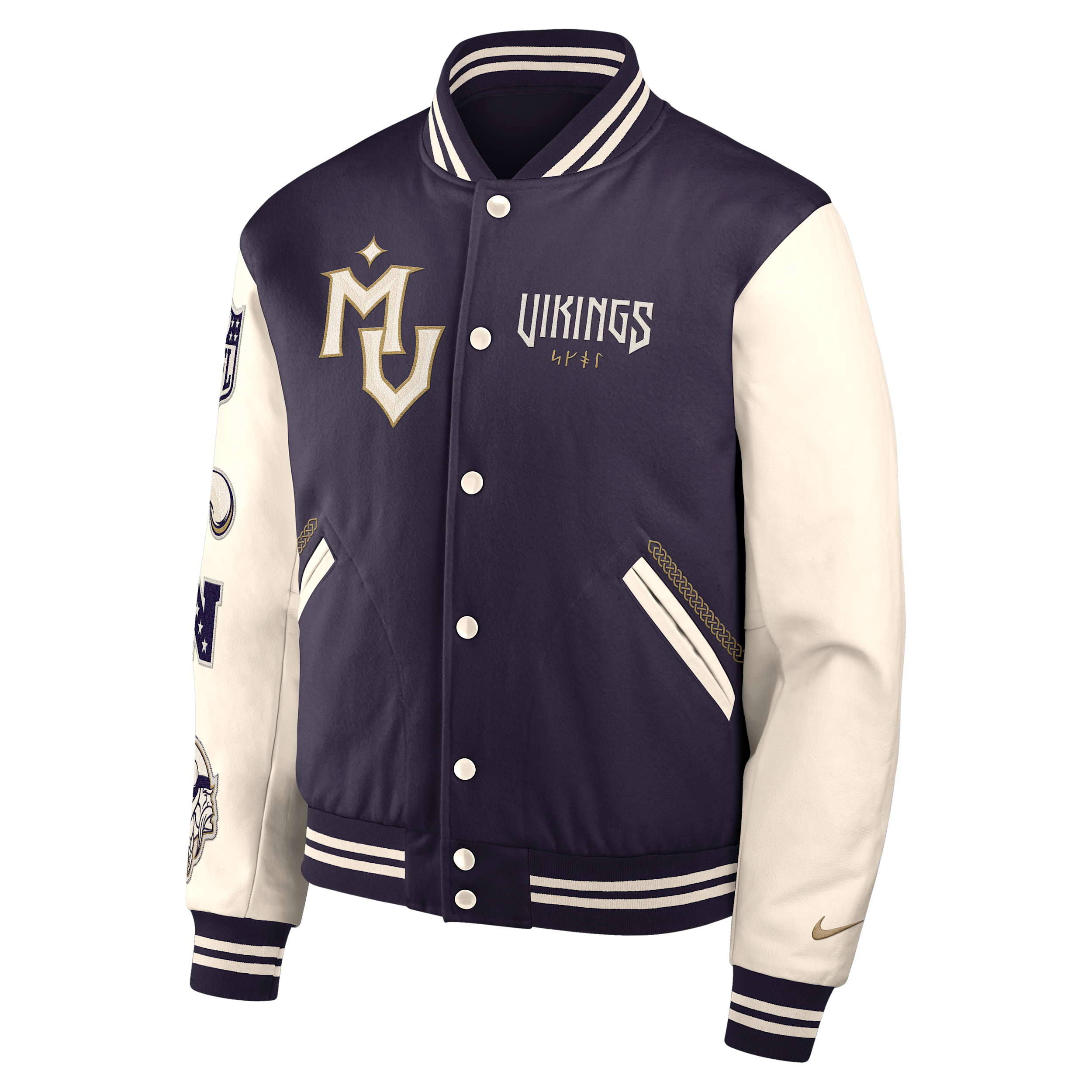 Minnesota Vikings Rivalries Collection Nike Men's NFL Full-Snap Varsity Jacket in Purple | 05AI0KTZ9M-SZV