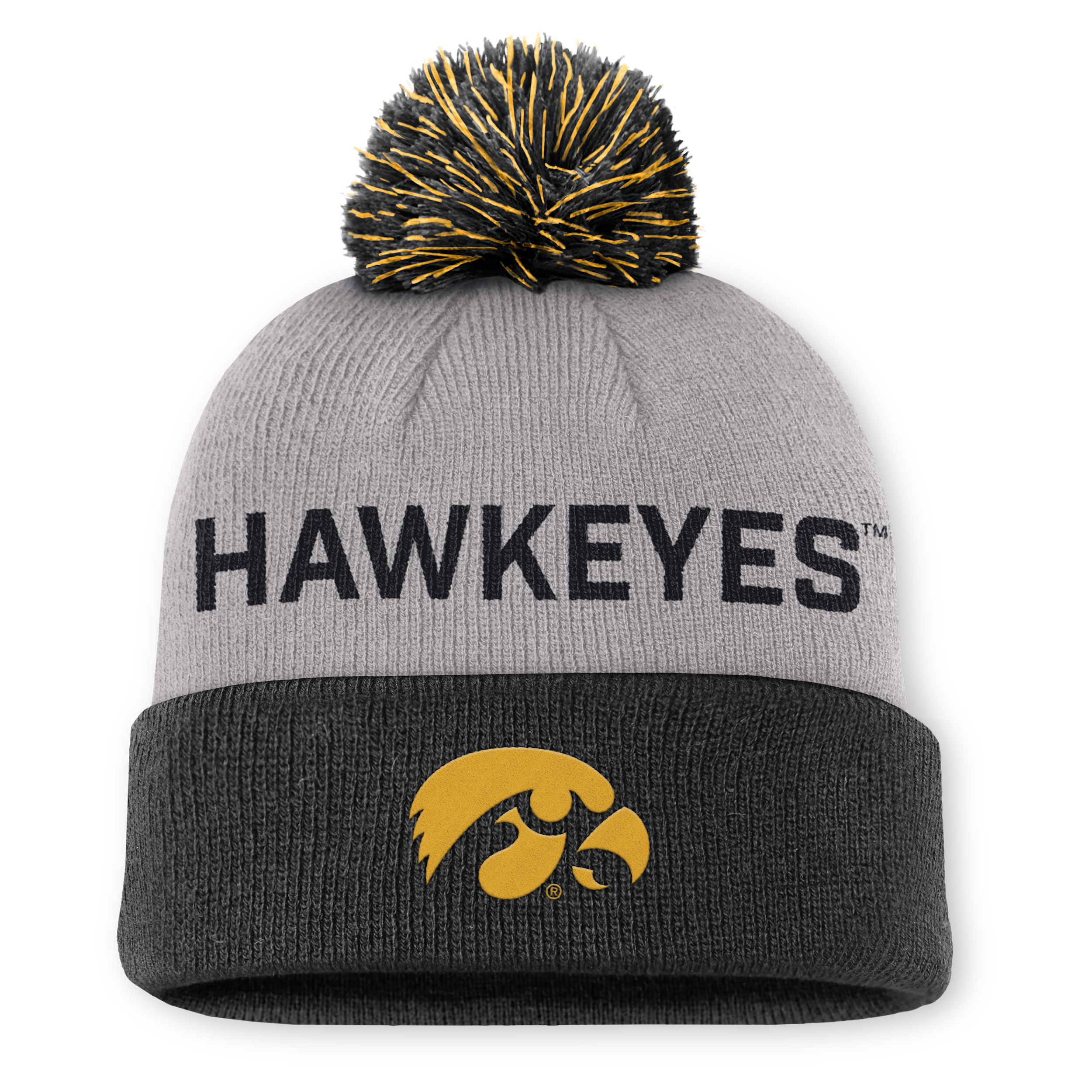 Nike Men's Gray/black Iowa Hawkeyes Primetime Peak Cuffed With Pom Knit Hat In Gray