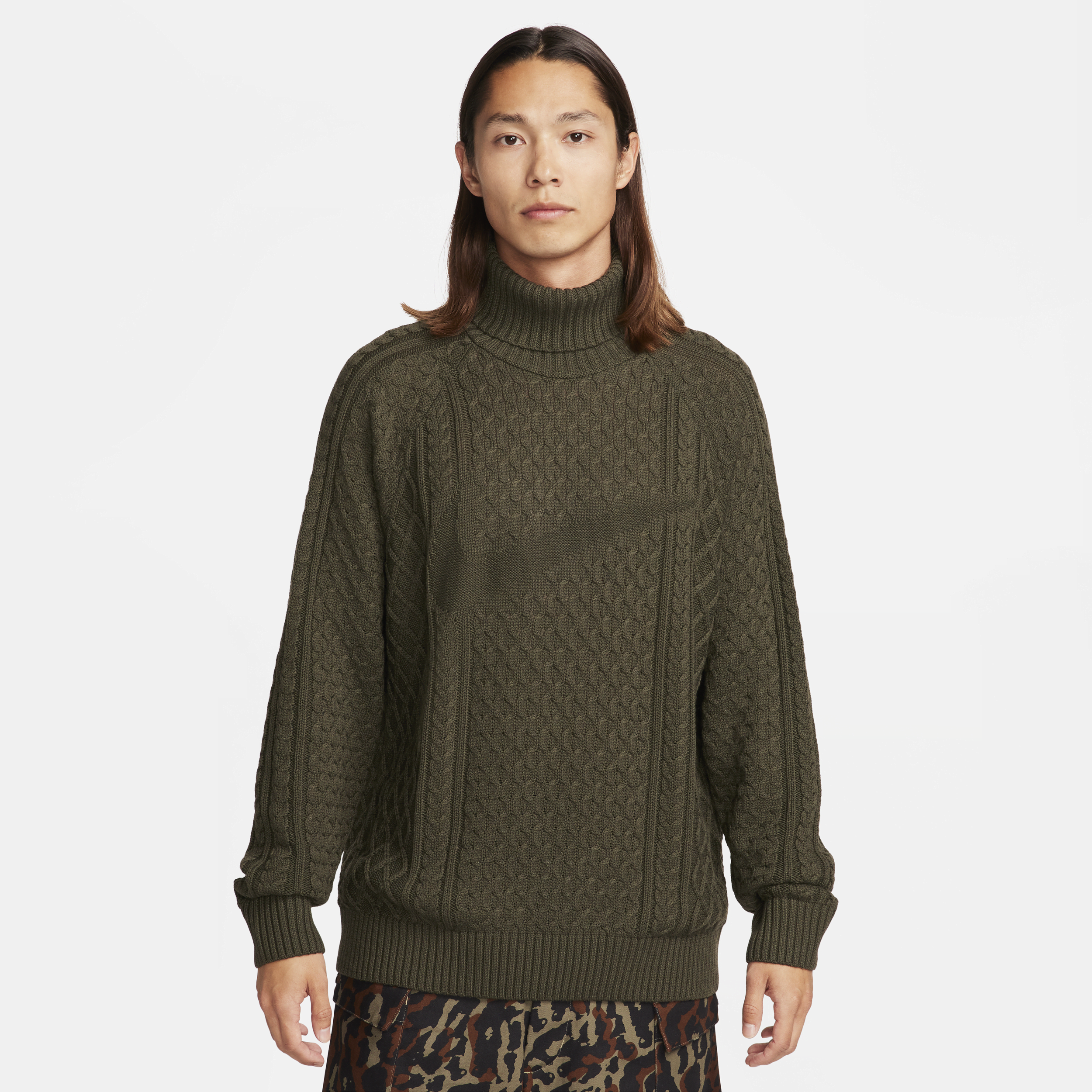 Shop Nike Men's Life Cable Knit Turtleneck Sweater In Green
