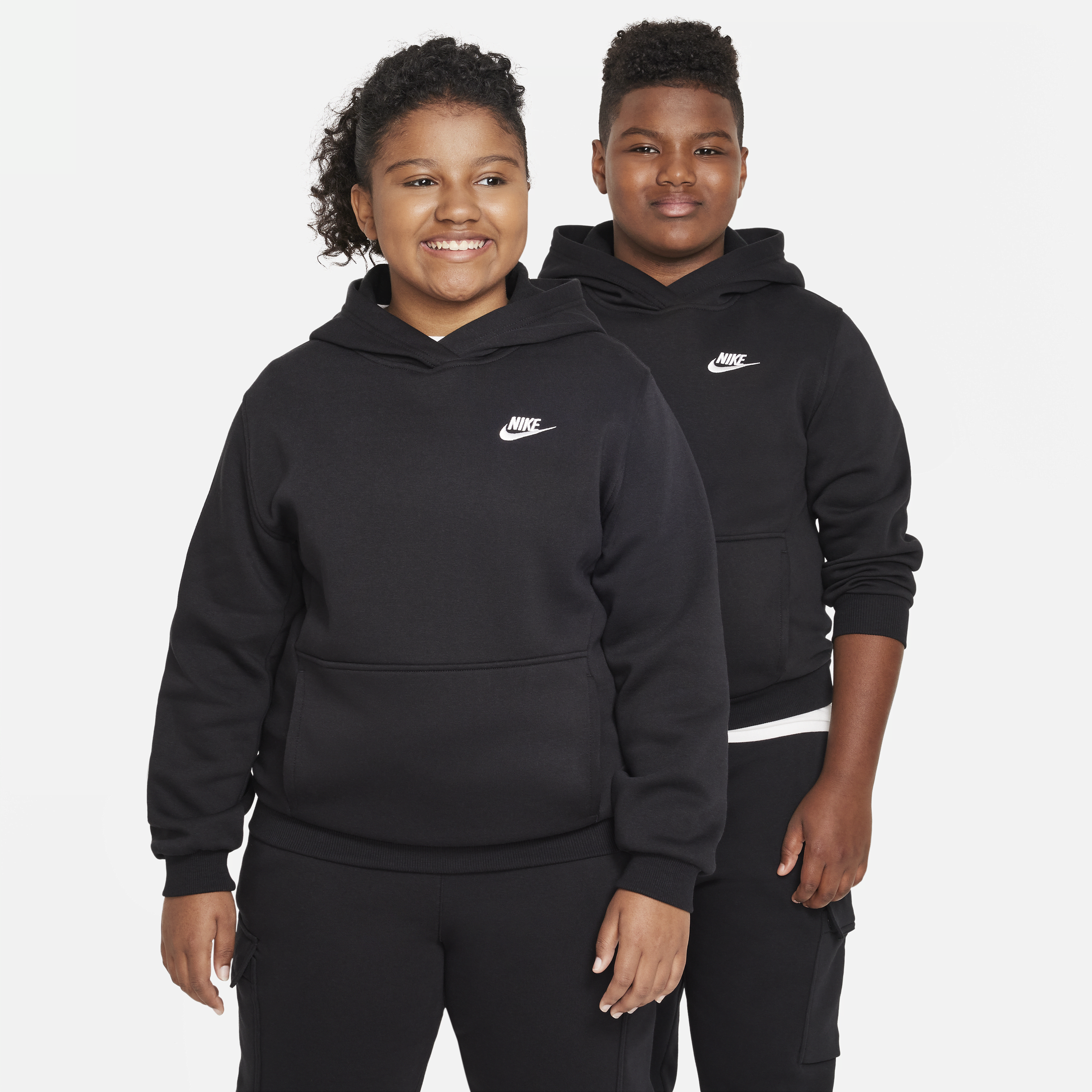 Nike Sportswear Club Fleece Big Kids' Pullover Hoodie (Extended Size) in Black | FD3001-010