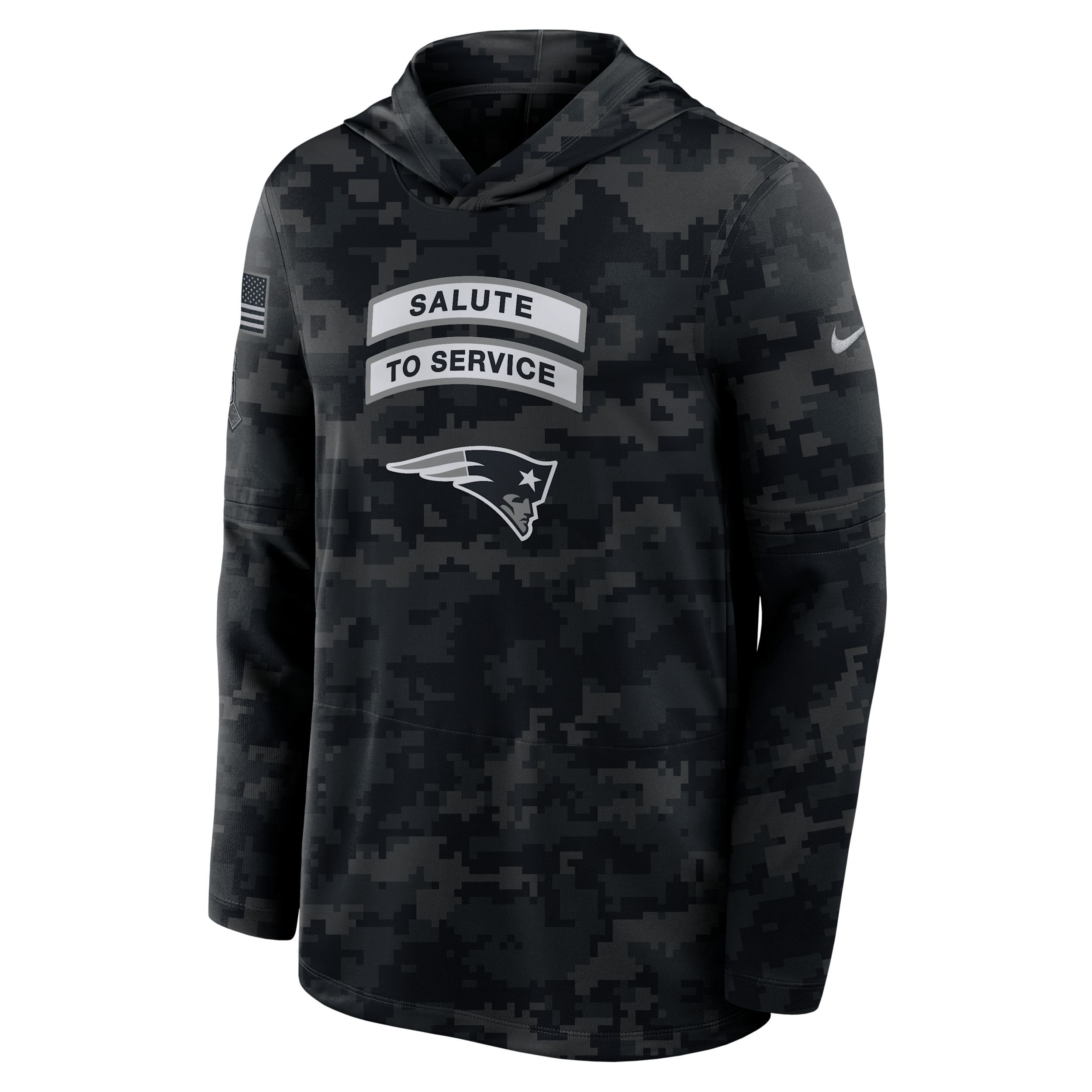 New England Patriots Salute to Service Sideline Nike Men's Dri-FIT NFL Long-Sleeve Hooded Top in Black | 03B90ILOA2L-YUN