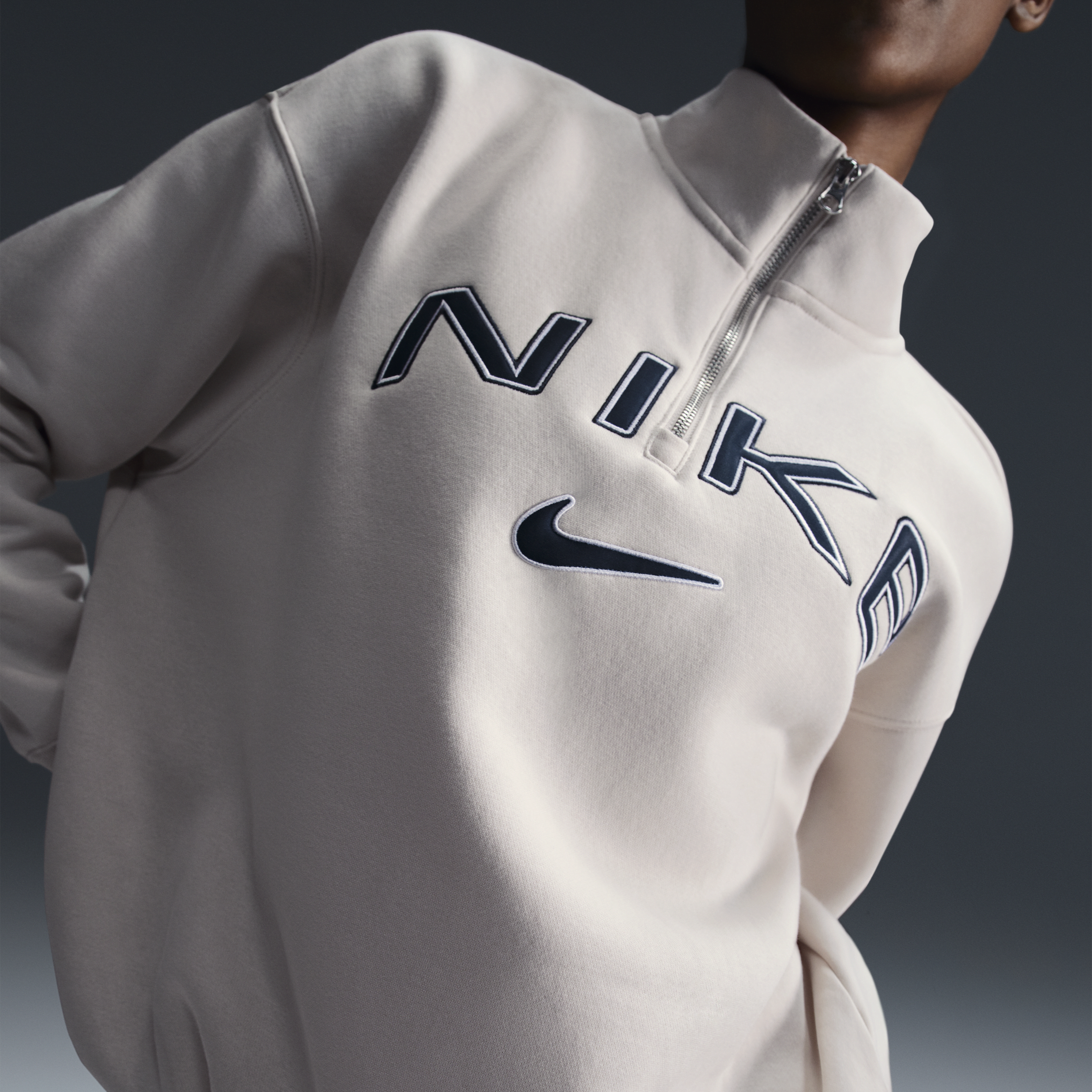 Nike Women's Sportswear Phoenix Fleece Oversized 1/4-zip Logo Top In Brown