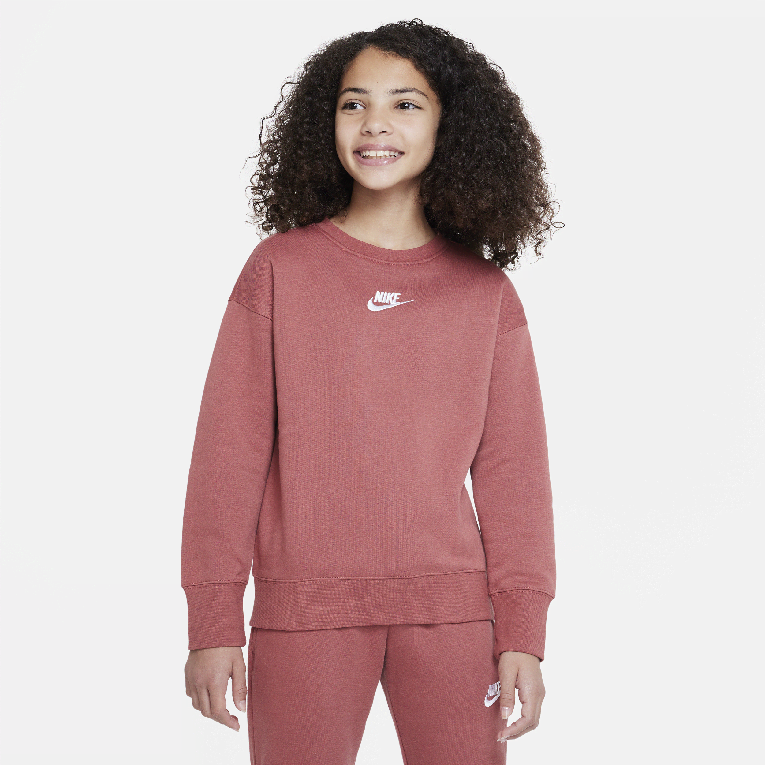 Nike Sportswear Club Fleece Big Kids' (girls') Crew Sweatshirt In Red
