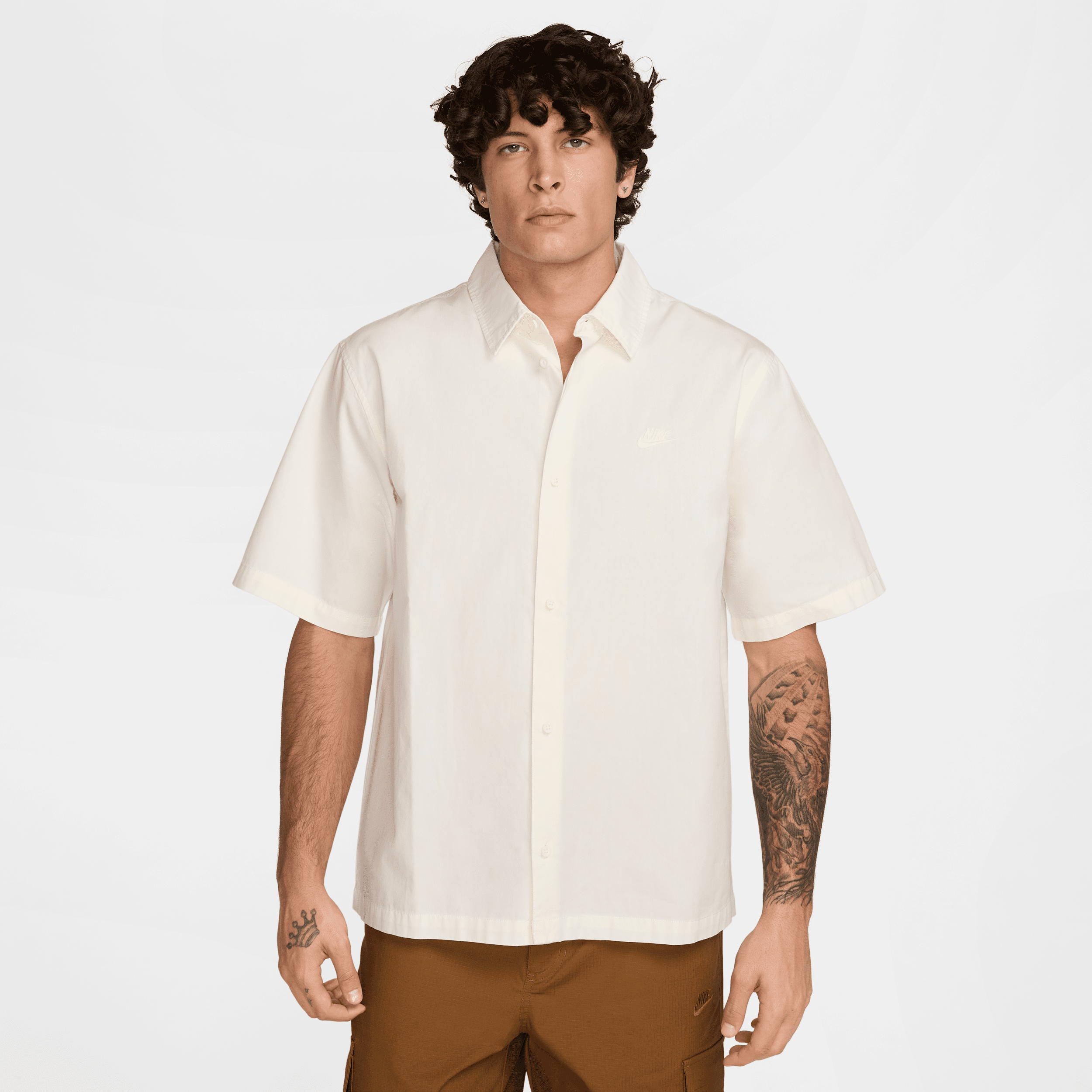 Nike Club Oversize Short Sleeve Cotton Poplin Button-up Shirt In White