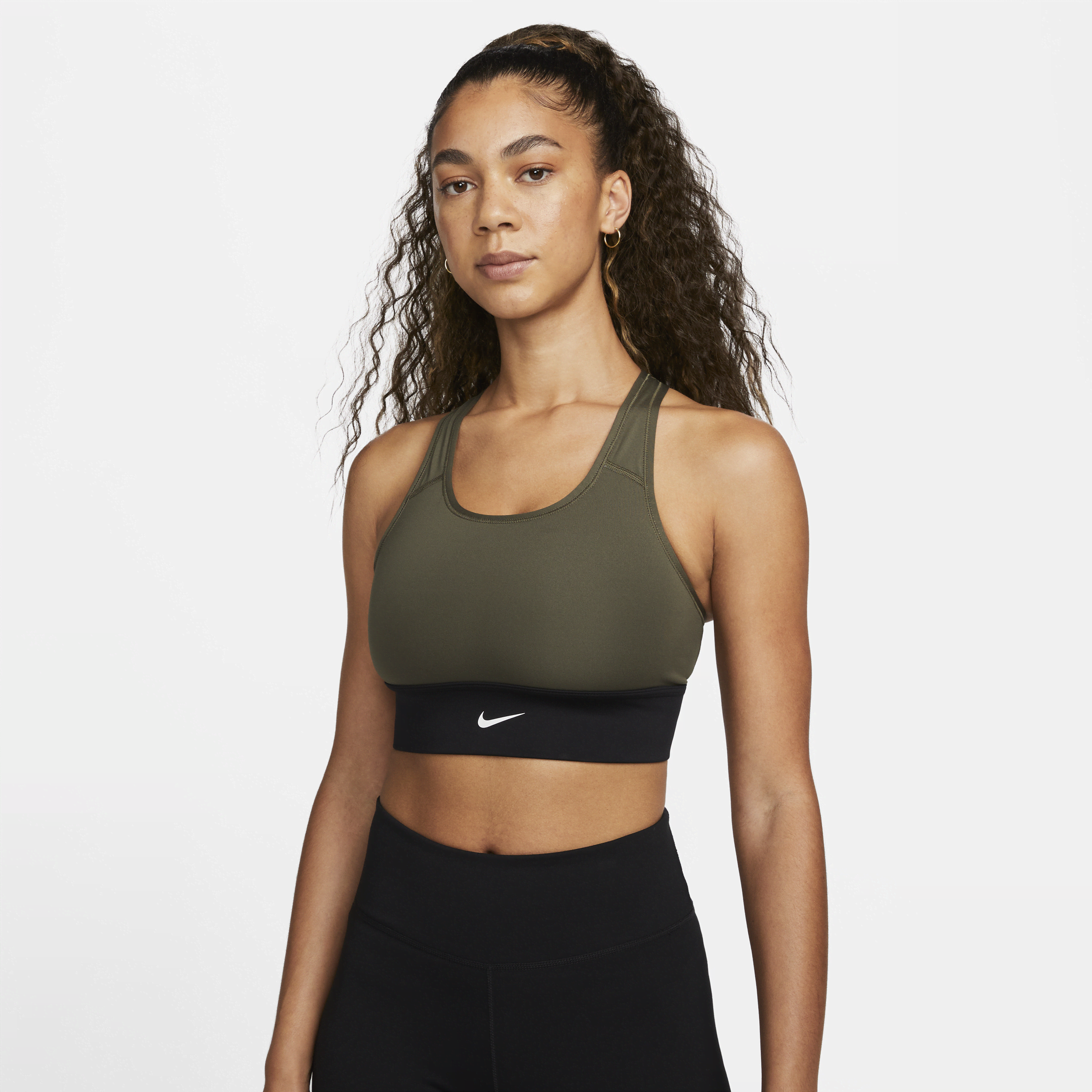 Nike Women's Swoosh Medium-support 1-piece Padded Longline Sports Bra In Green