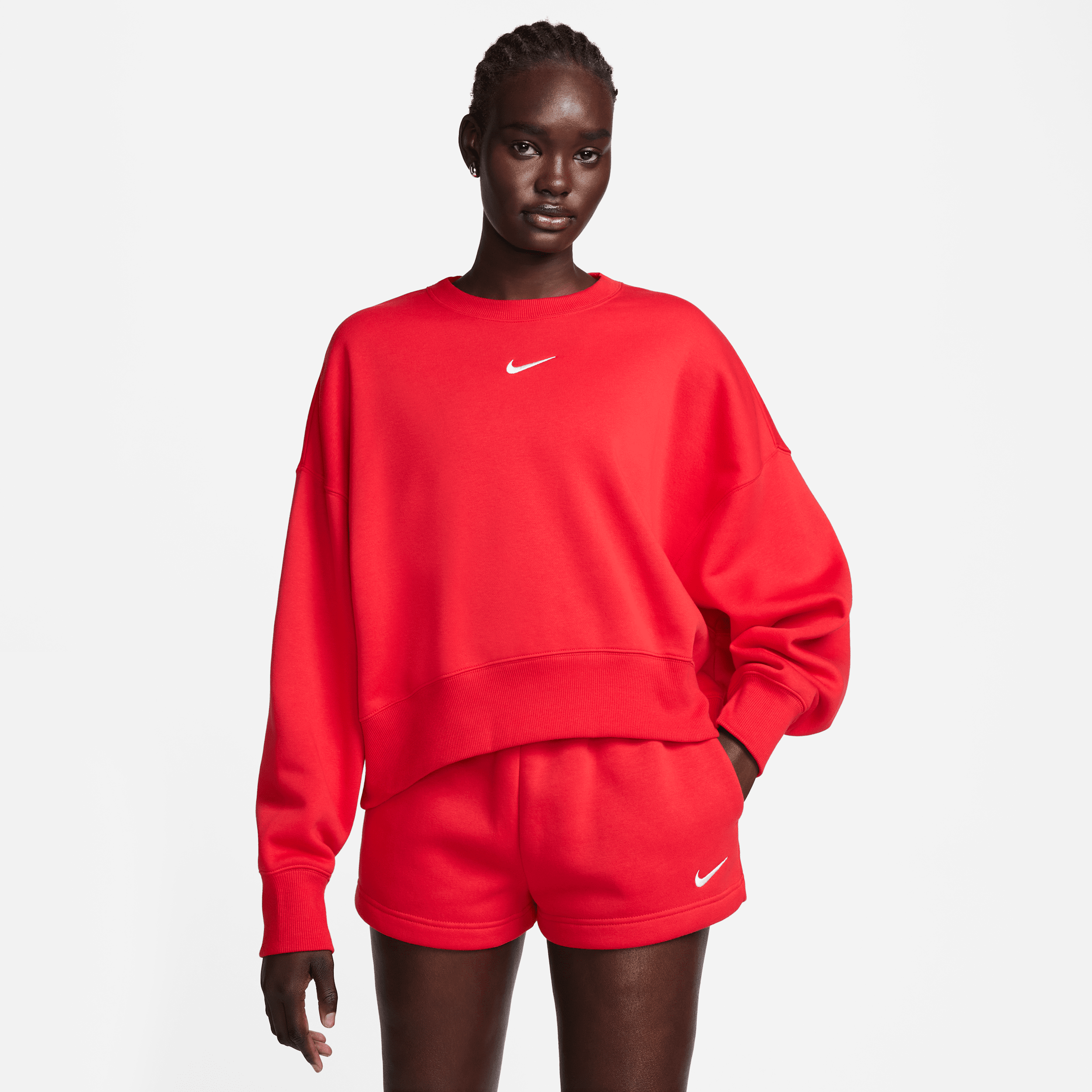 Nike Phoenix Fleece Crewneck Sweatshirt In Red