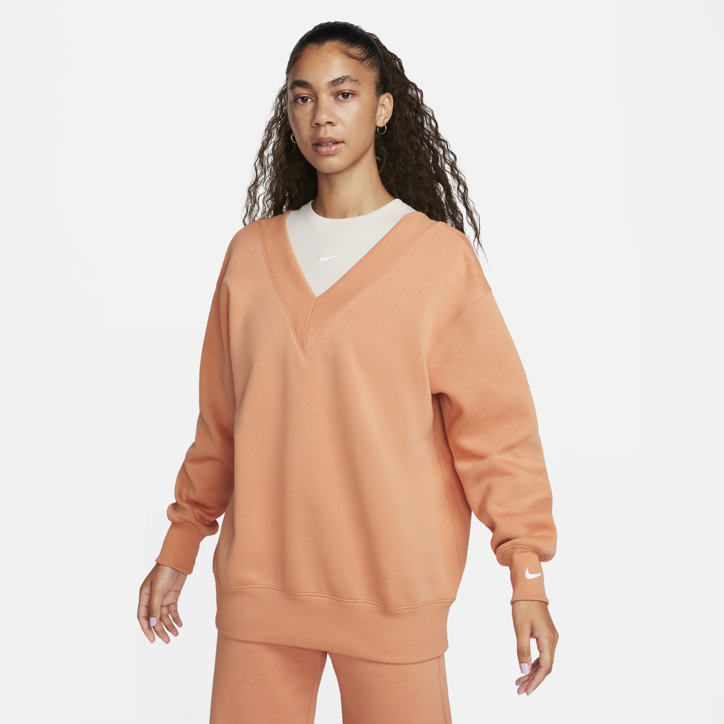 Nike Women's  Sportswear Phoenix Fleece Oversized V-neck Sweatshirt In Brown