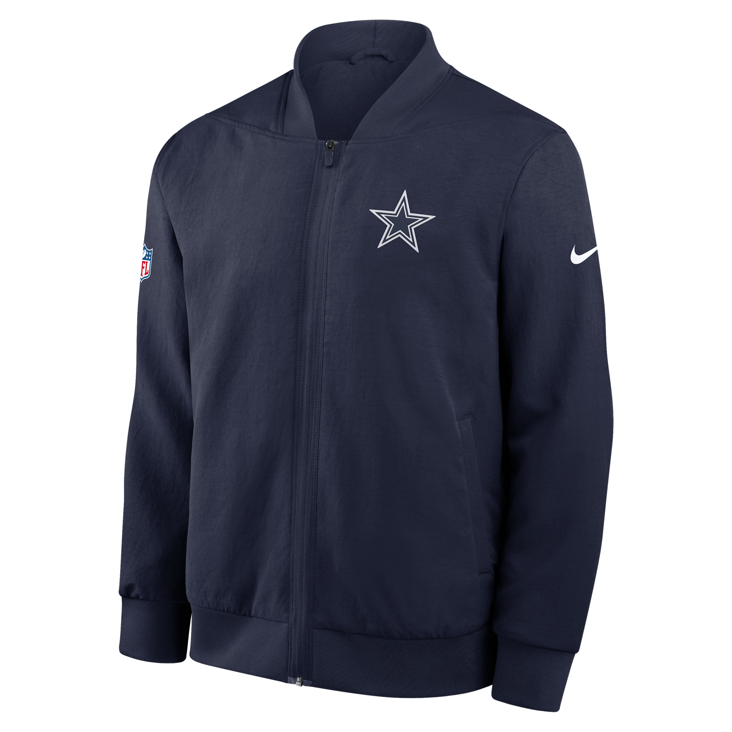 Men's Nike Navy Dallas Cowboys Sideline Powerful Blocking Full-Zip Dri-FIT Bomber Jacket