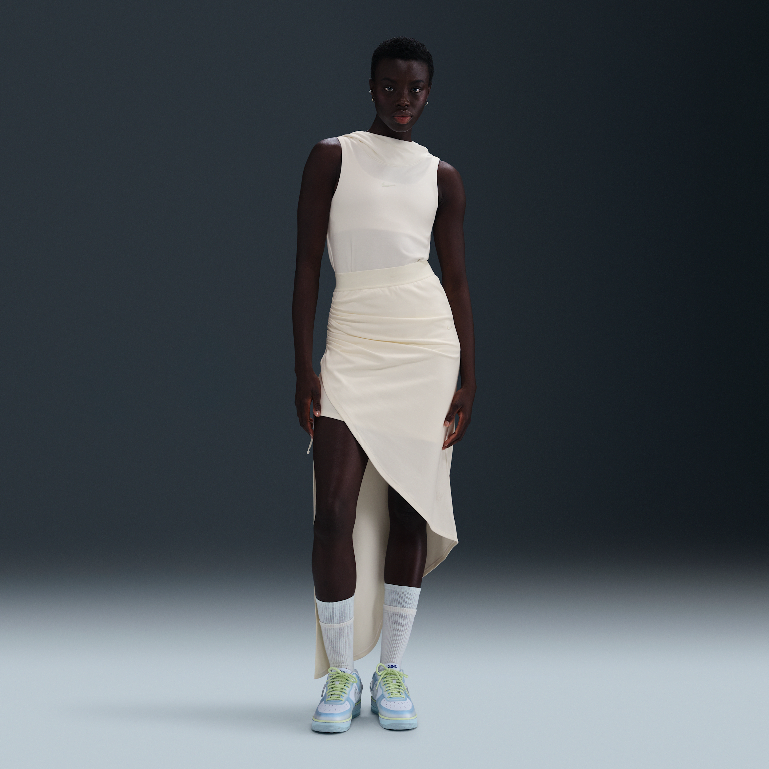 Nike X Serena Williams Design Side Ruched Maxi Skirt In White