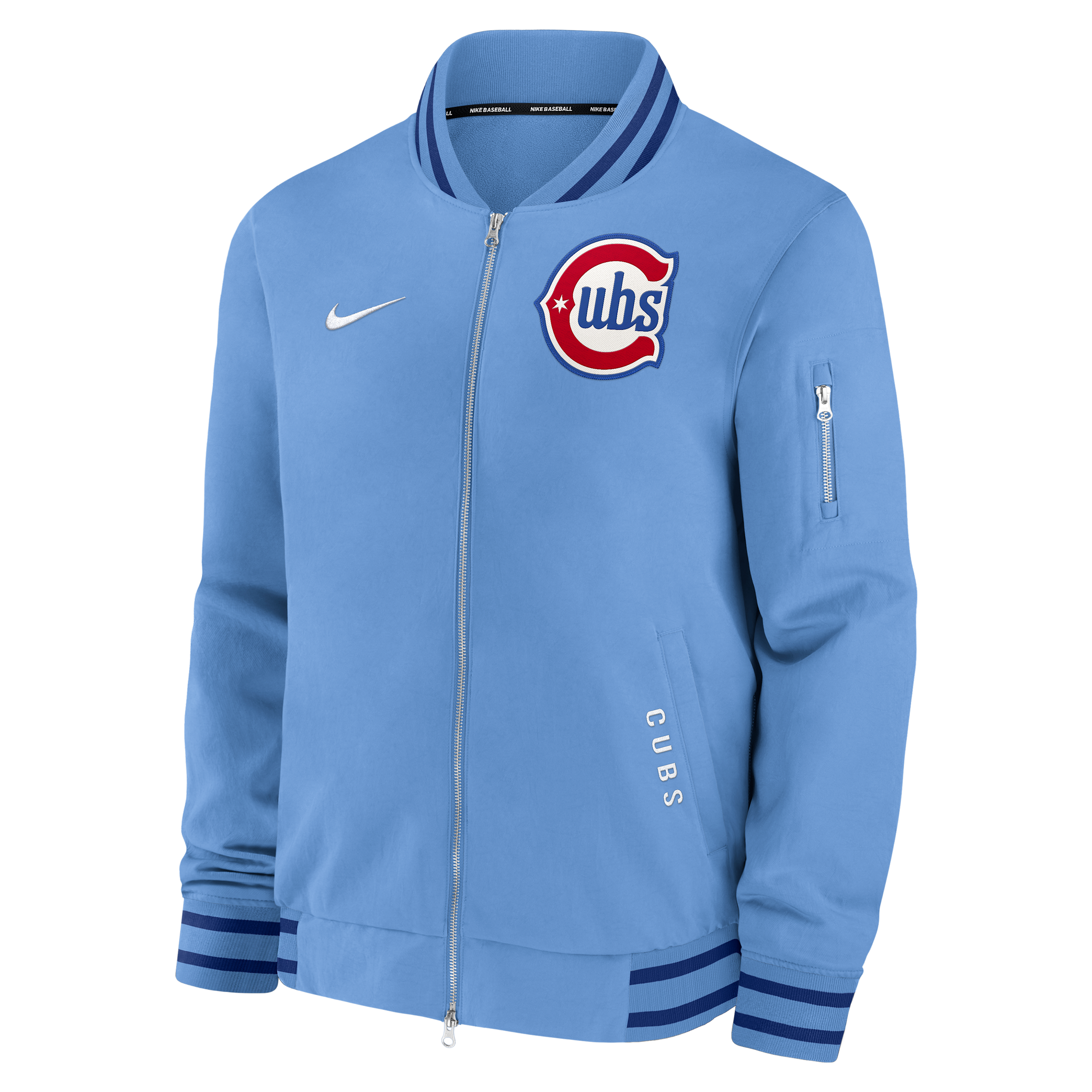 Nike Men's Light Blue Chicago Cubs Authentic Collection Dugout Relaxed Full-Zip Bomber Jacket - Light Blue