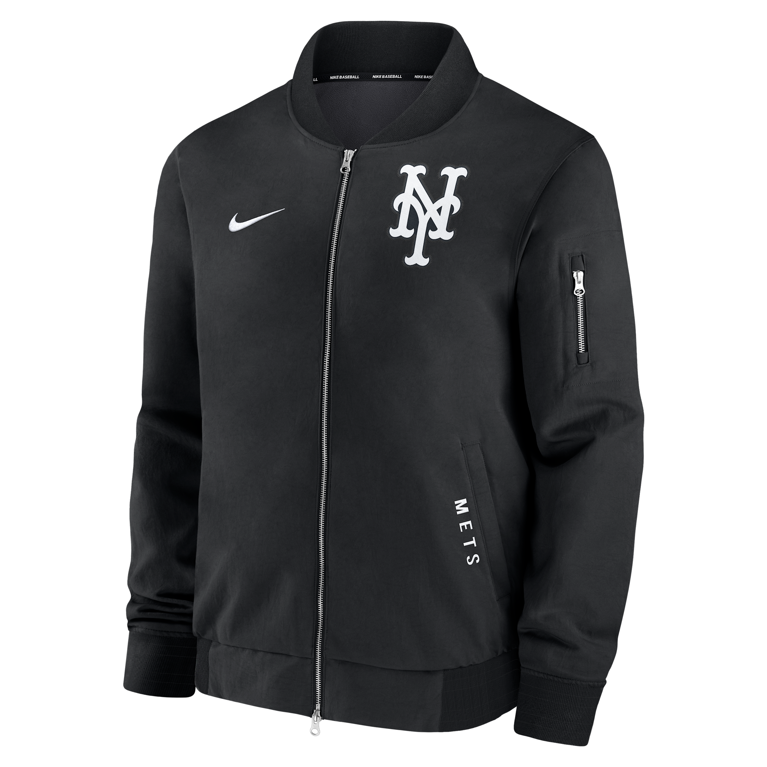 New York Mets Authentic Collection Dugout Nike Men's MLB Full-Zip Bomber Jacket in Black | 02F3902ZNME-TZ7