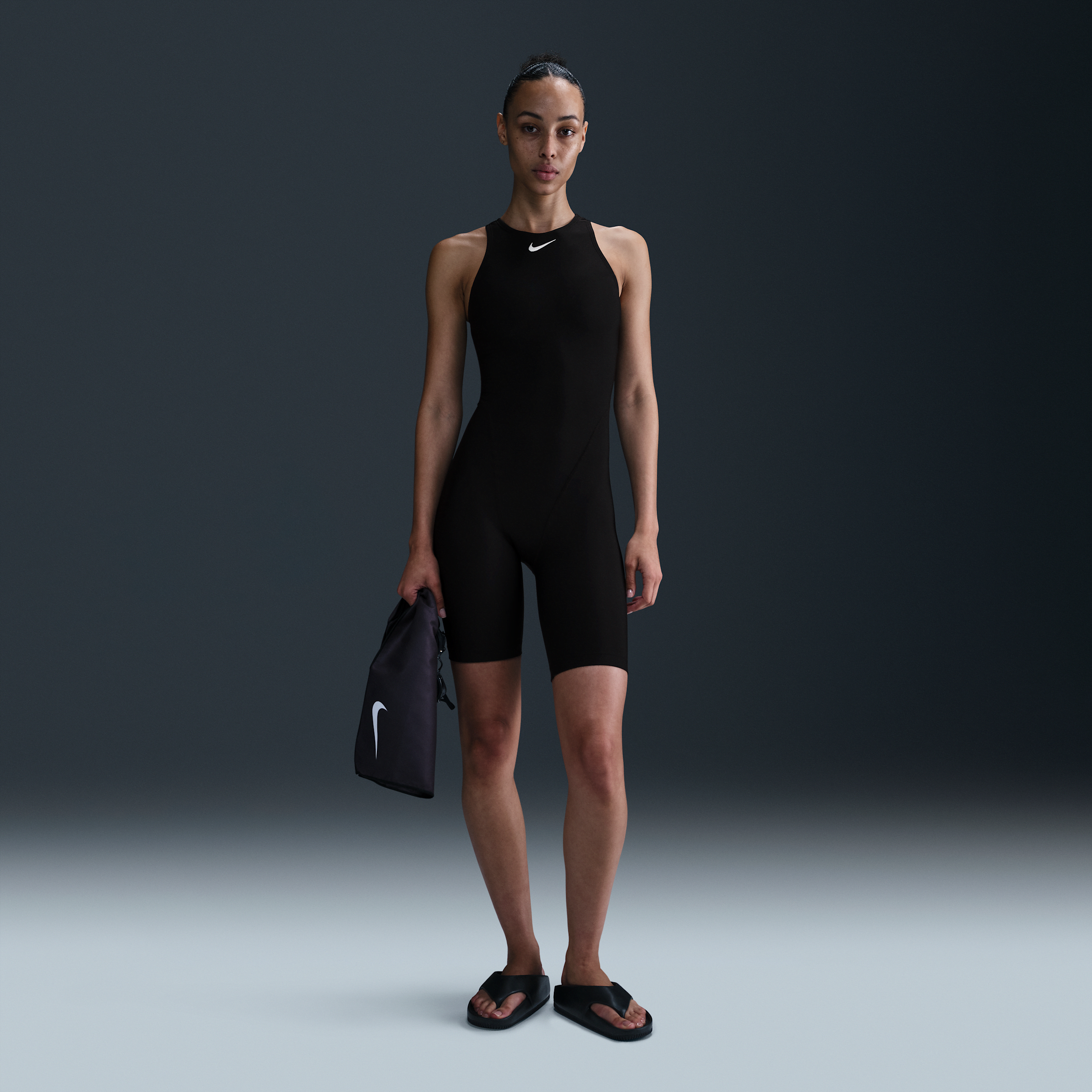 Nike Women's Swim Hydrastrong High-neck Legsuit In Black