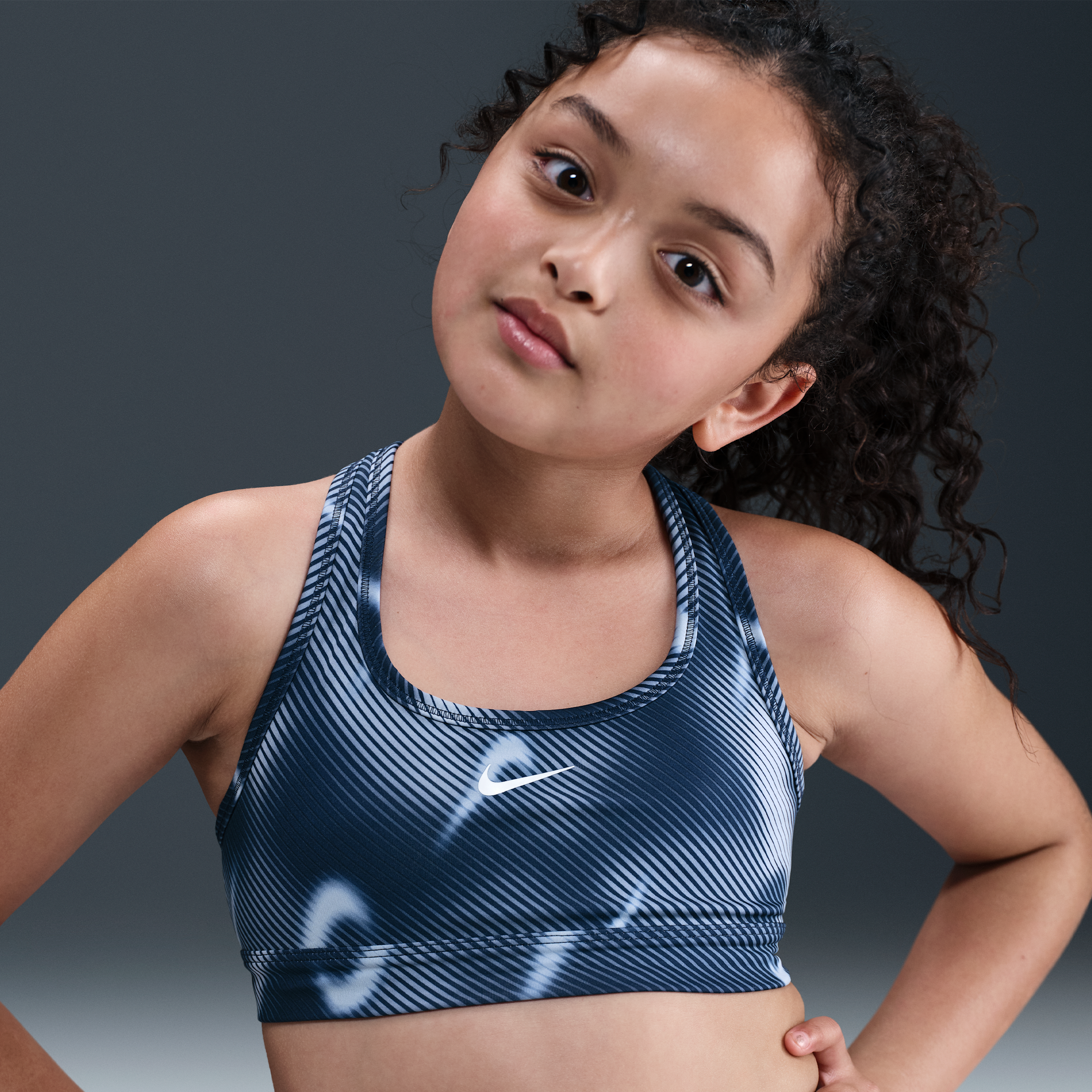 Nike Pro Swoosh Big Kids' (Girls') Sports Bra in Blue | HV4508-410