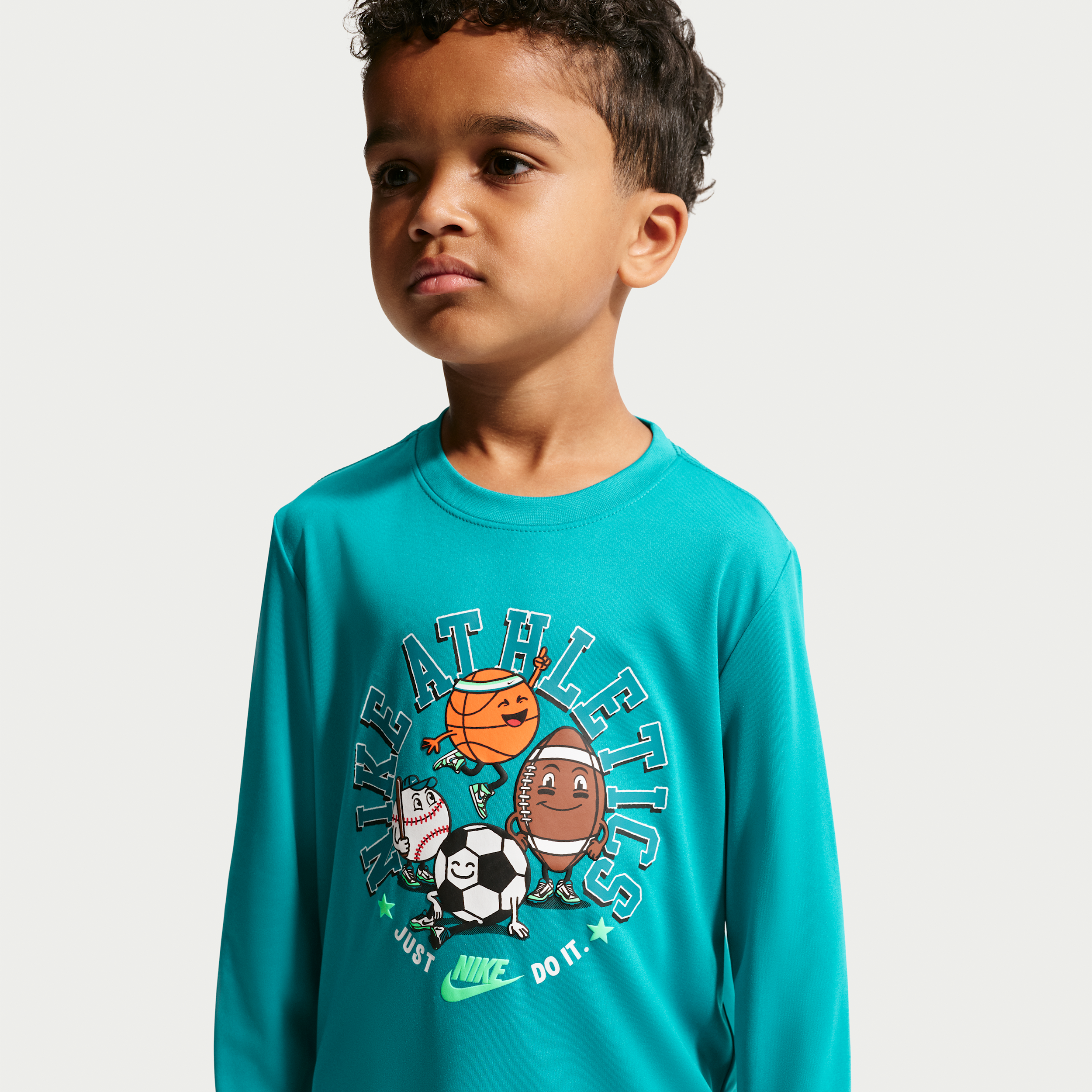 Nike Little Boys Crew Neck Long Sleeve Regular Fit Graphic T-Shirt, 7, Green