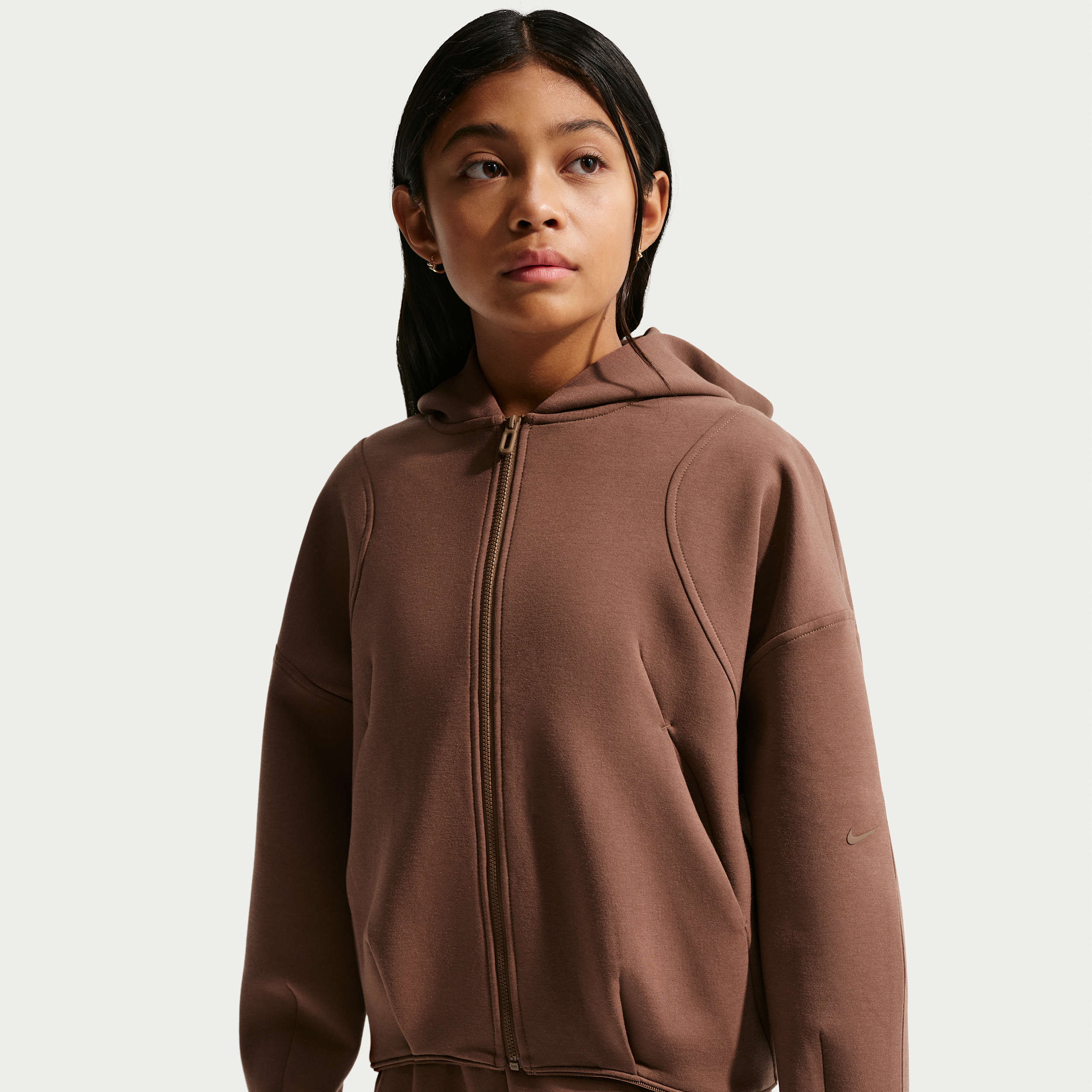 Nike Women's MAVN Girls' Therma-FIT Knit Full-Zip Hoodie in Brown | IM1763-265