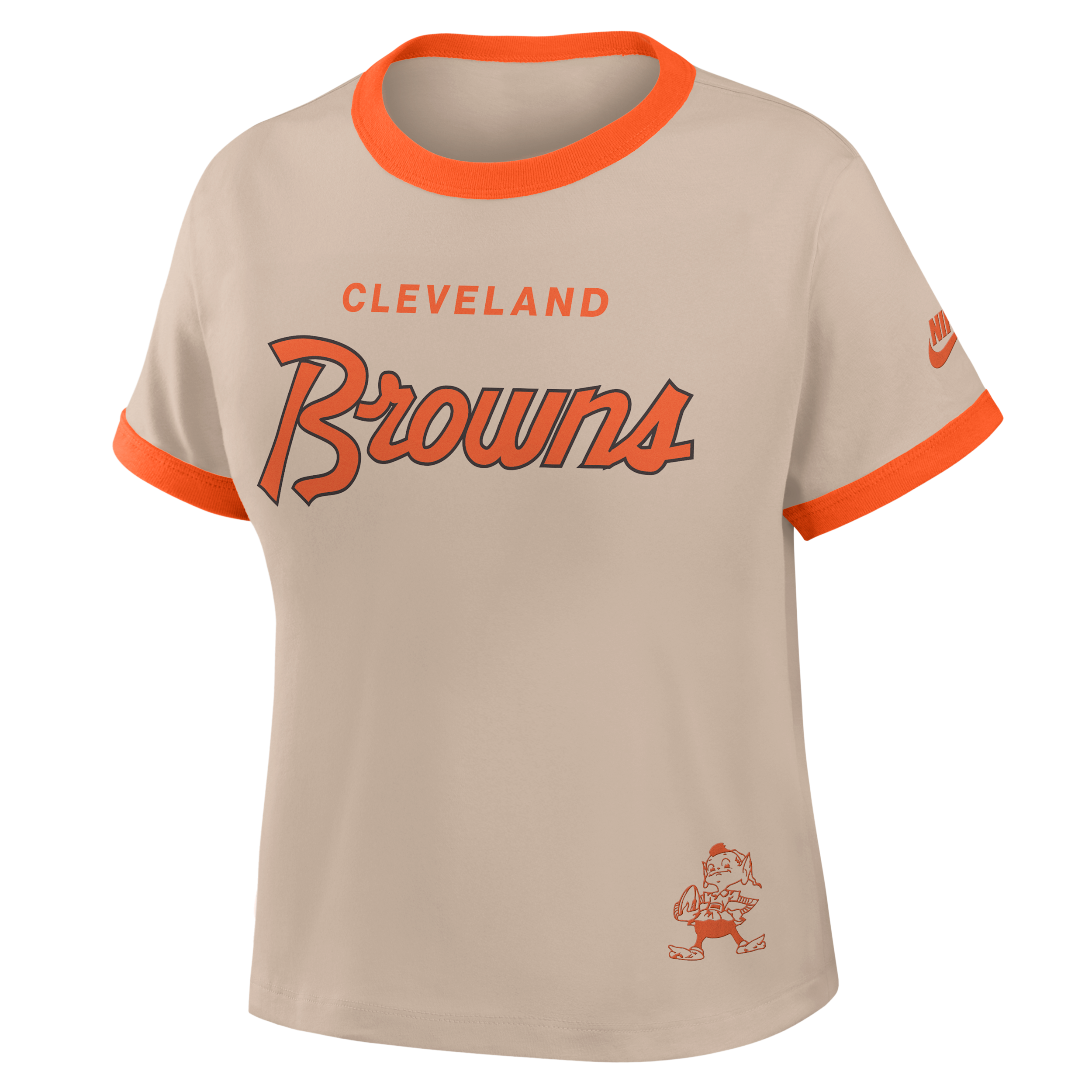 Cleveland Browns Rewind Ringer Mod Nike Women's NFL Cropped T-Shirt in Brown | 04N90J3193V-X5Q