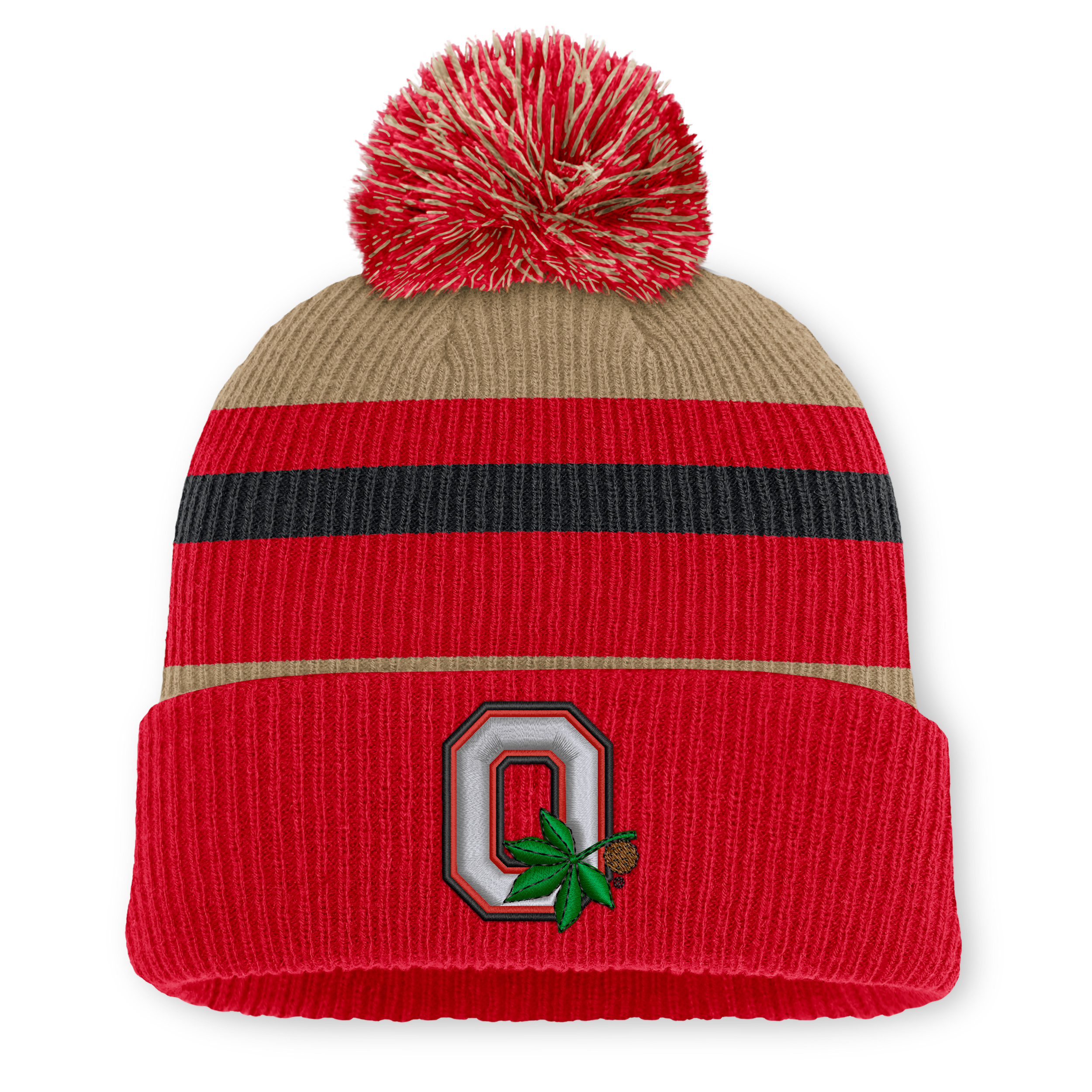 Men's and Women's Nike Scarlet Ohio State Buckeyes Legacy Striped Cuffed Knit Hat with Pom - Scarlet, Scarlet