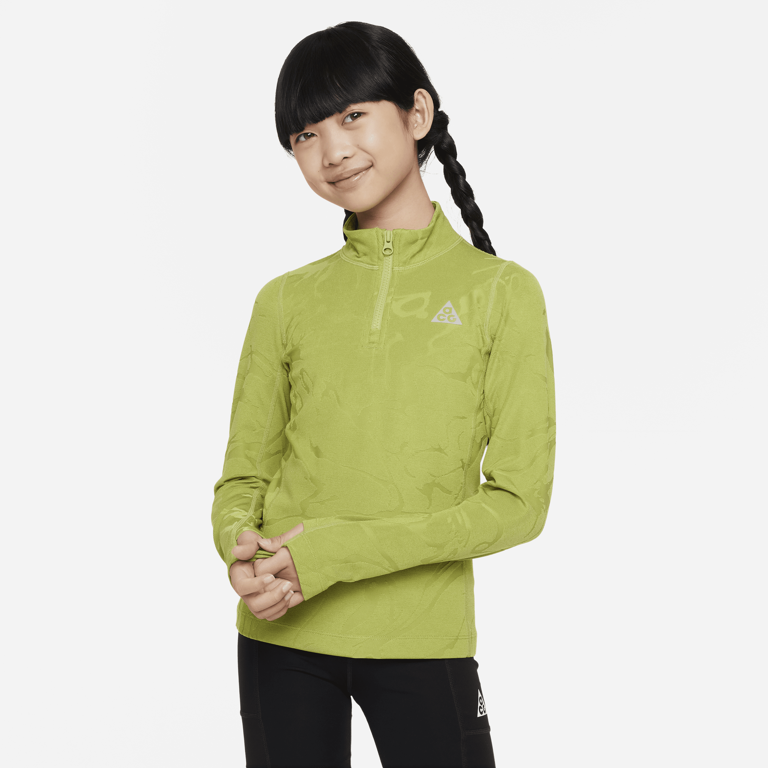 Nike Acg Therma-fit Big Kids' (girls') 1/4-zip Long-sleeve Top In Green