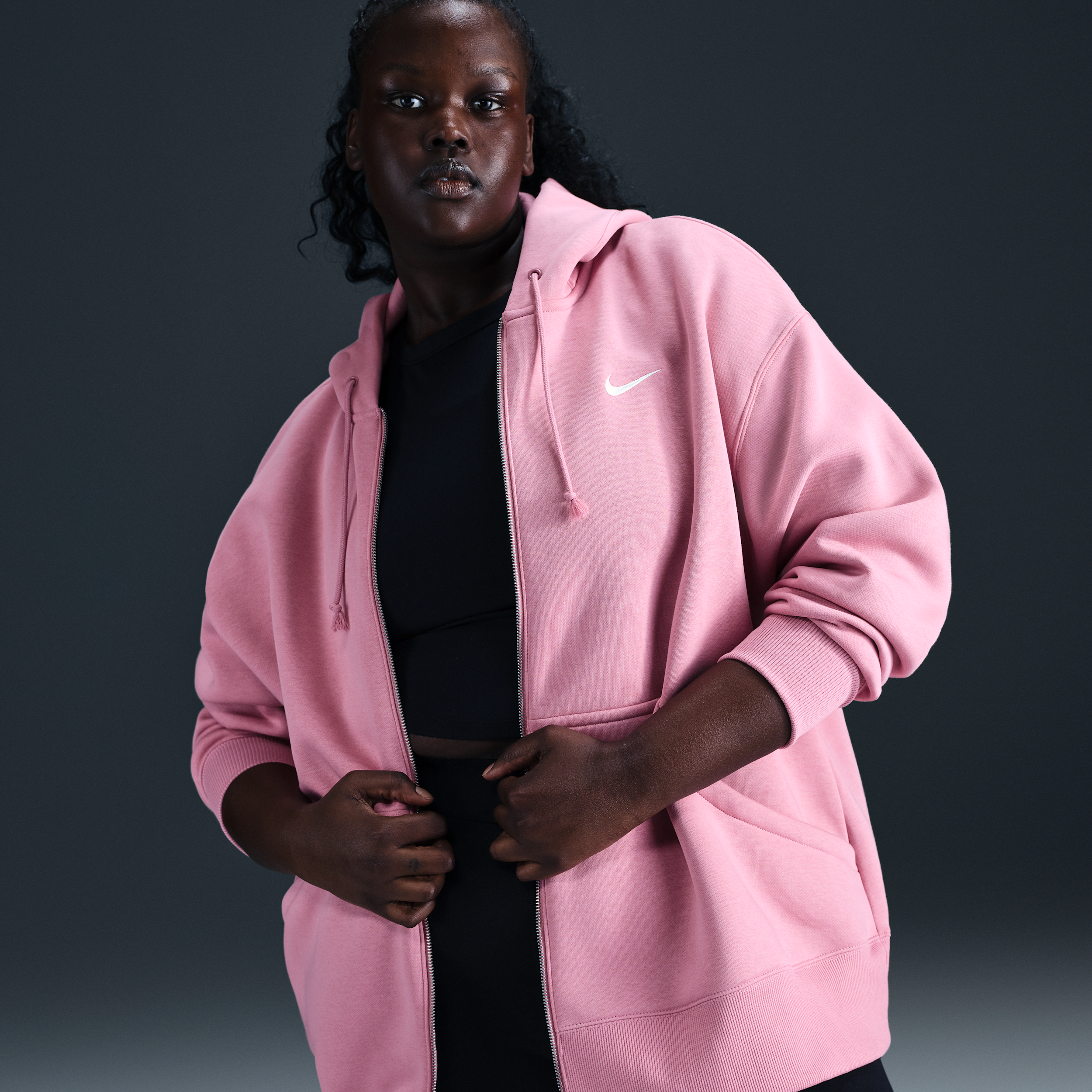 Nike Women's Sportswear Phoenix Fleece Oversized Full-zip Hoodie (plus Size) In Pink