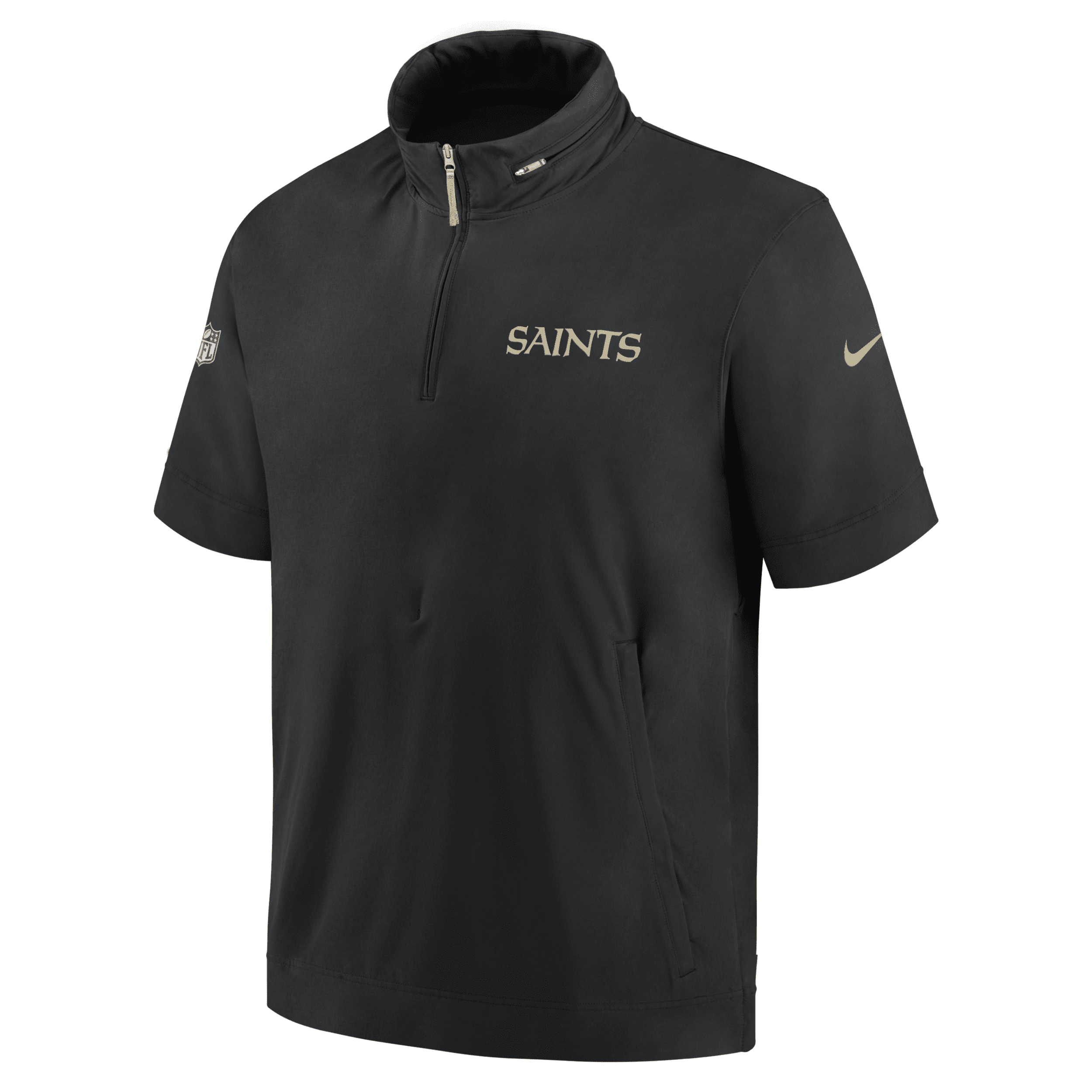 Nike New Orleans Saints Sideline Coach  Men's Nfl 1/2-zip Short-sleeve Hooded Jacket In Black