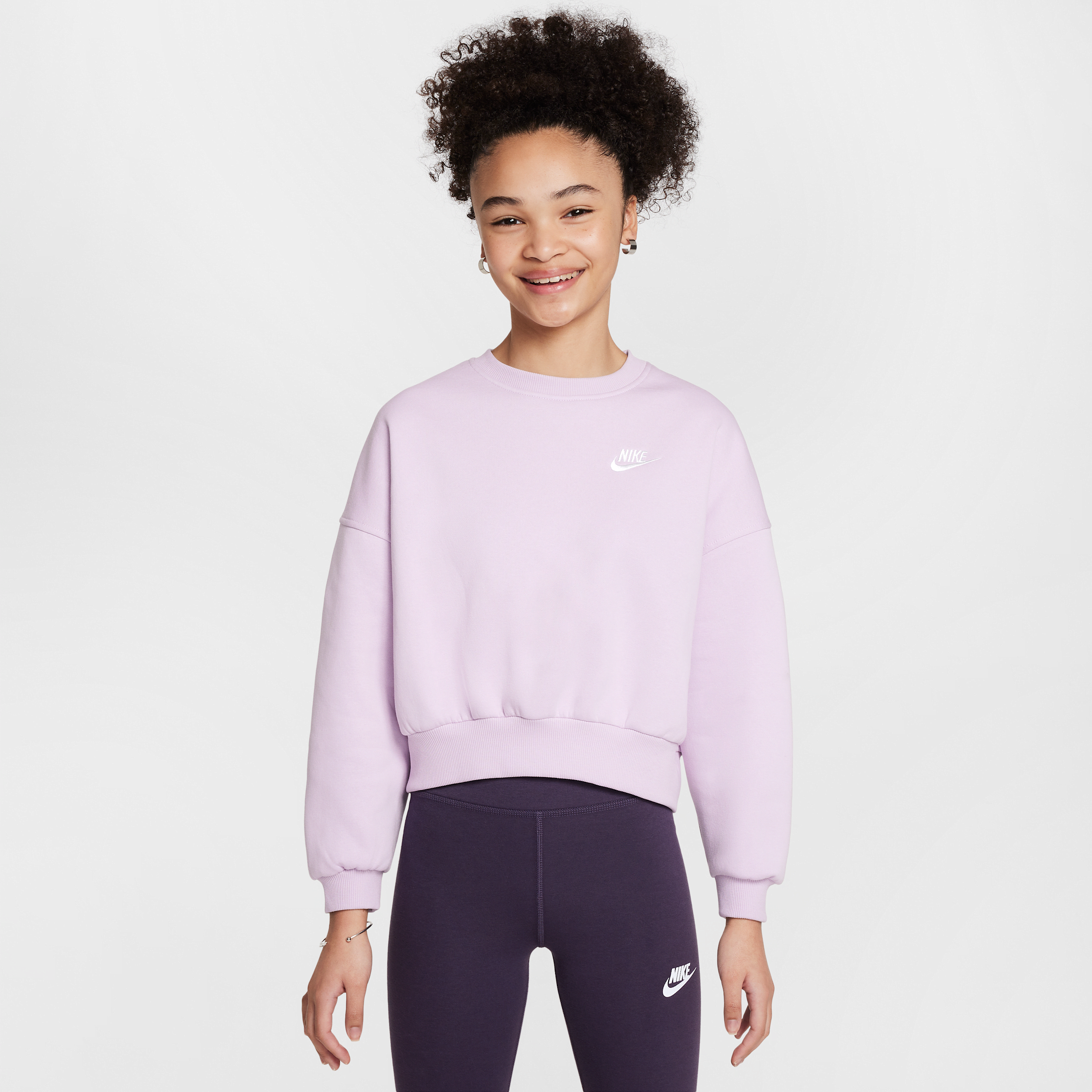 Nike Women's Sportswear Club Fleece Girls' Boxy Crew-neck Sweatshirt In Purple