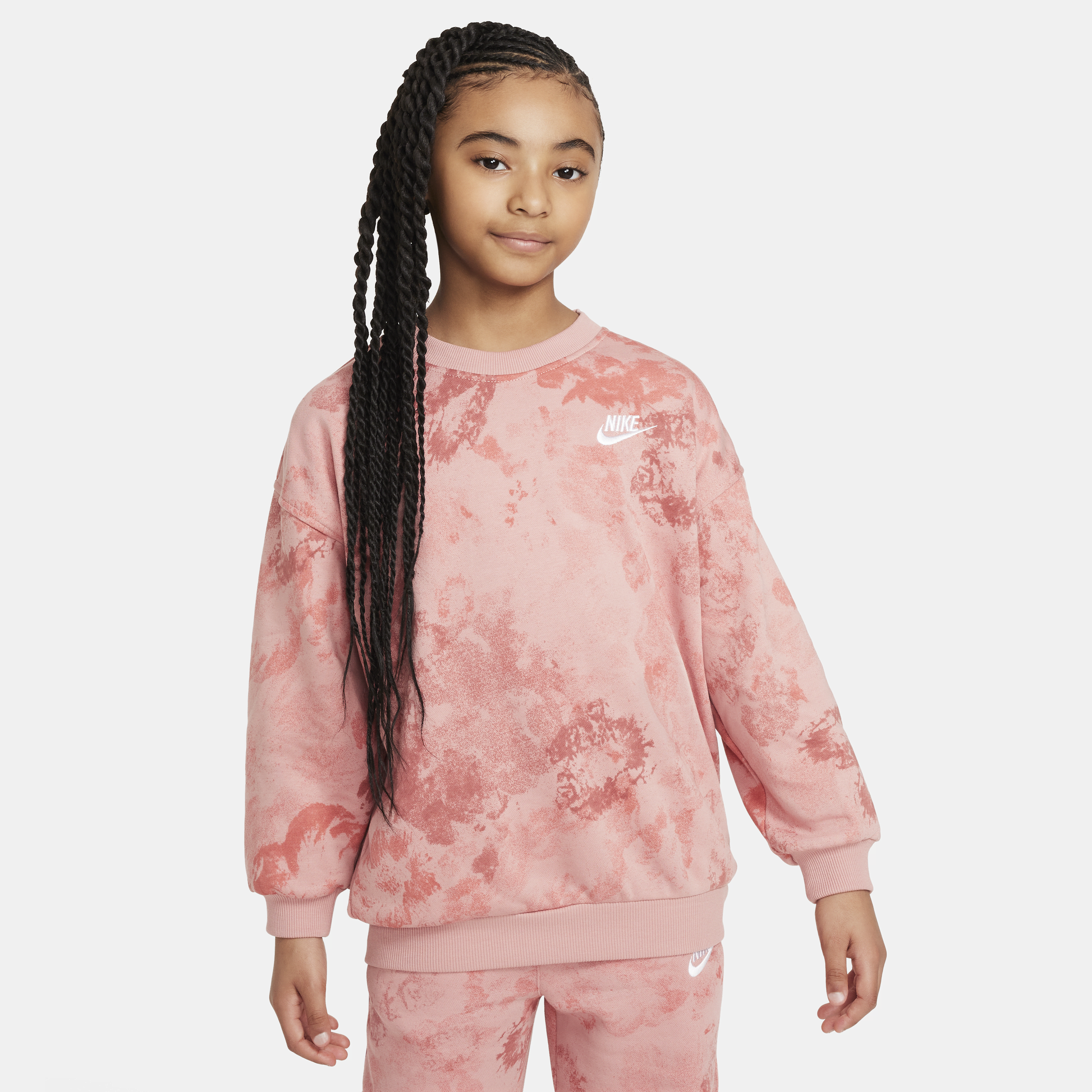 Shop Nike Sportswear Club Fleece Big Kids' (girls') Oversized French Terry Crew-neck Sweatshirt In Pink