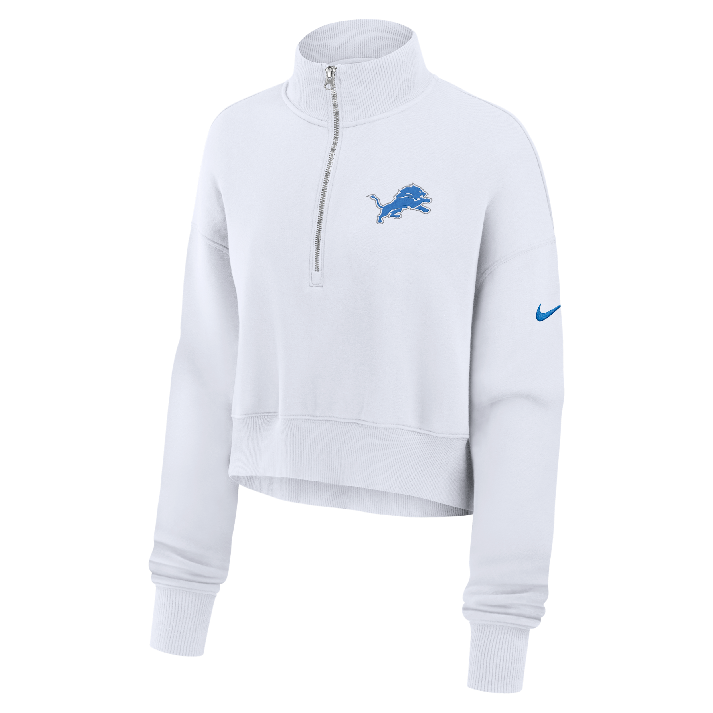 Detroit Lions Primetime Phoenix Nike Women's NFL Oversized Cropped 1/4-Zip Crew in White | 01N910A9J-LCD