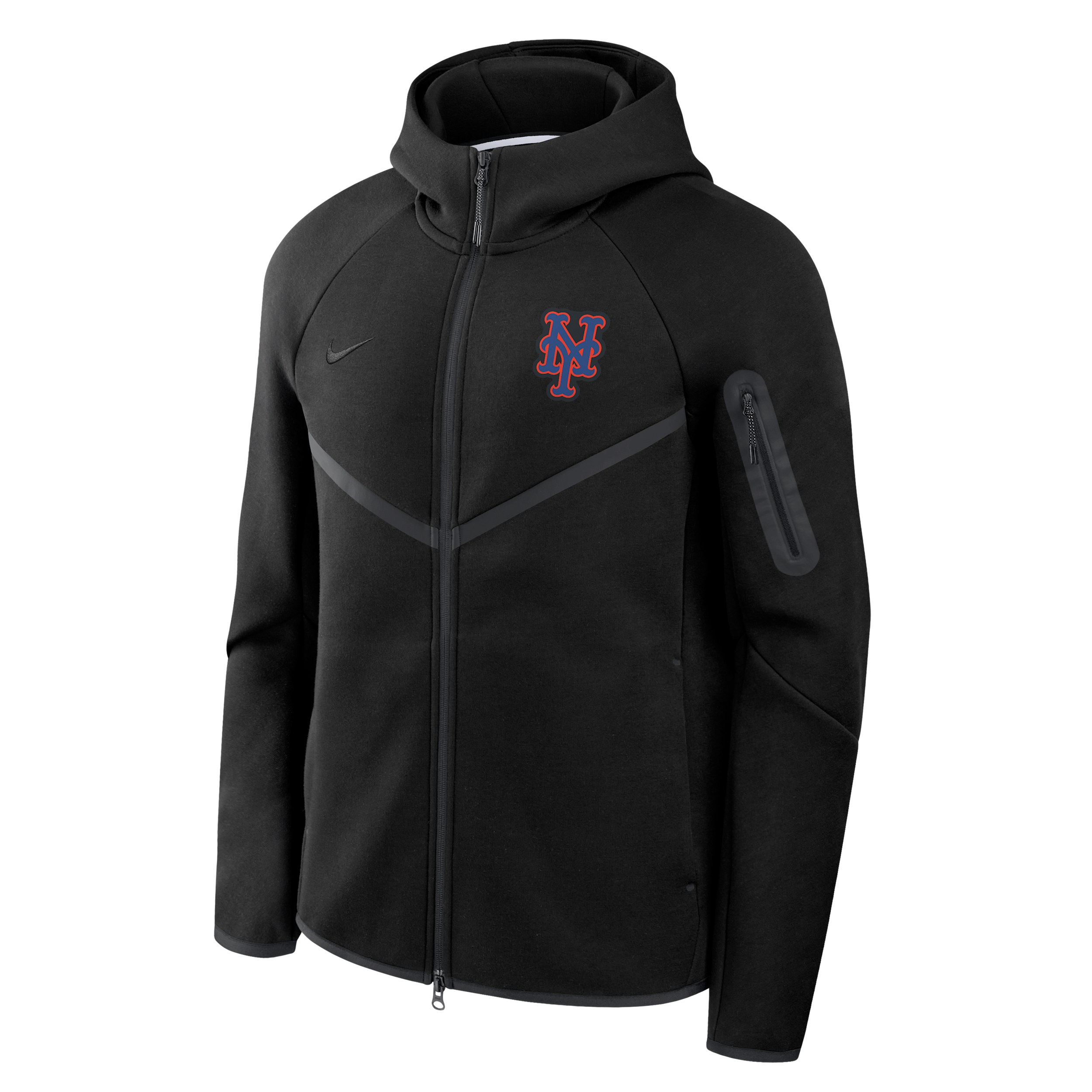 New York Mets Tech Fleece Windrunner Nike Men's MLB Full-Zip Hooded Jacket in Black | 05L4912ZNME-6DU