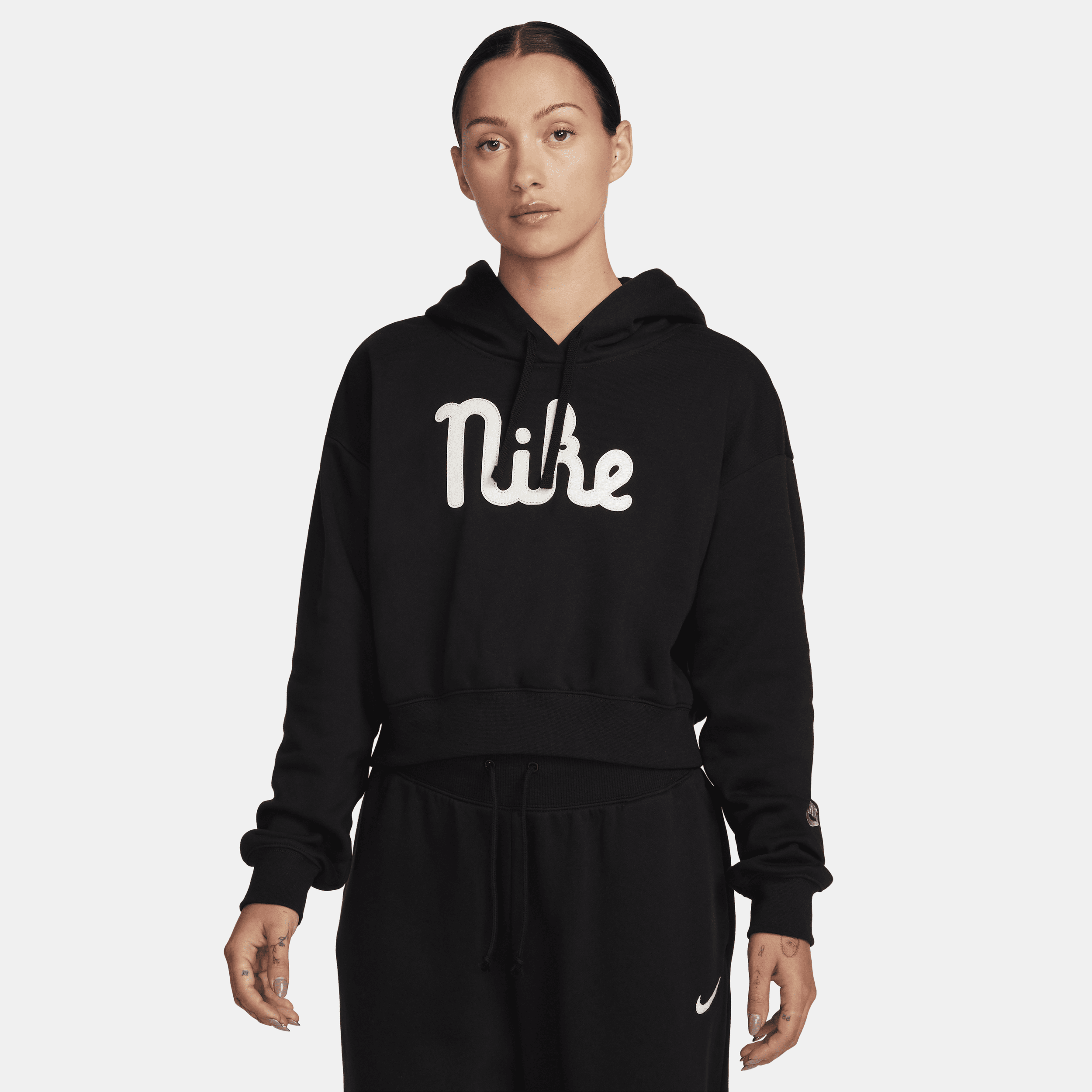 Shop Nike Women's  Sportswear Club Fleece Oversized Cropped Hoodie In Black