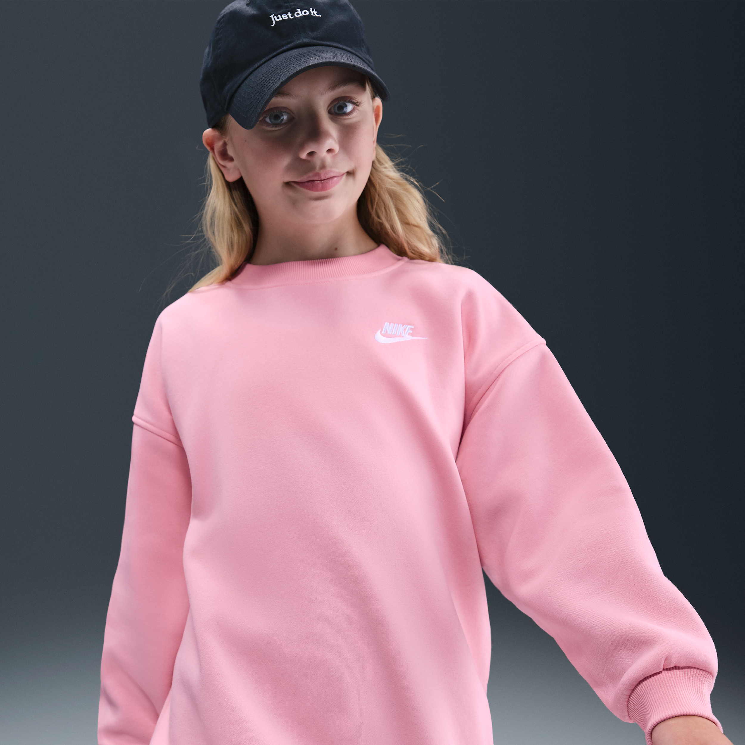 Nike Sportswear Club Fleece Big Kids' Oversized Sweatshirt in Pink | FD2923-690