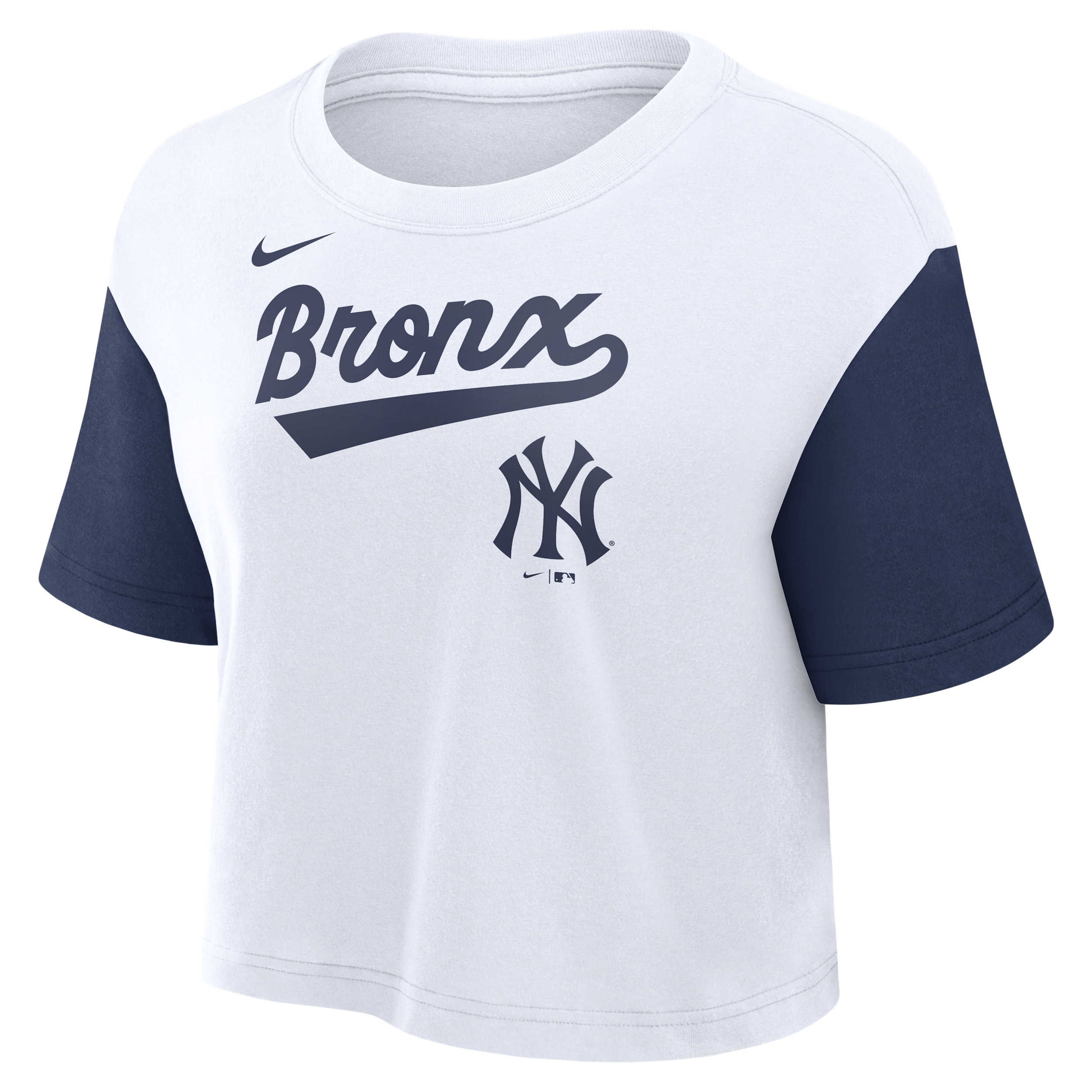 Nike New York Yankees Script  Women's Dri-fit Mlb Cropped T-shirt In White